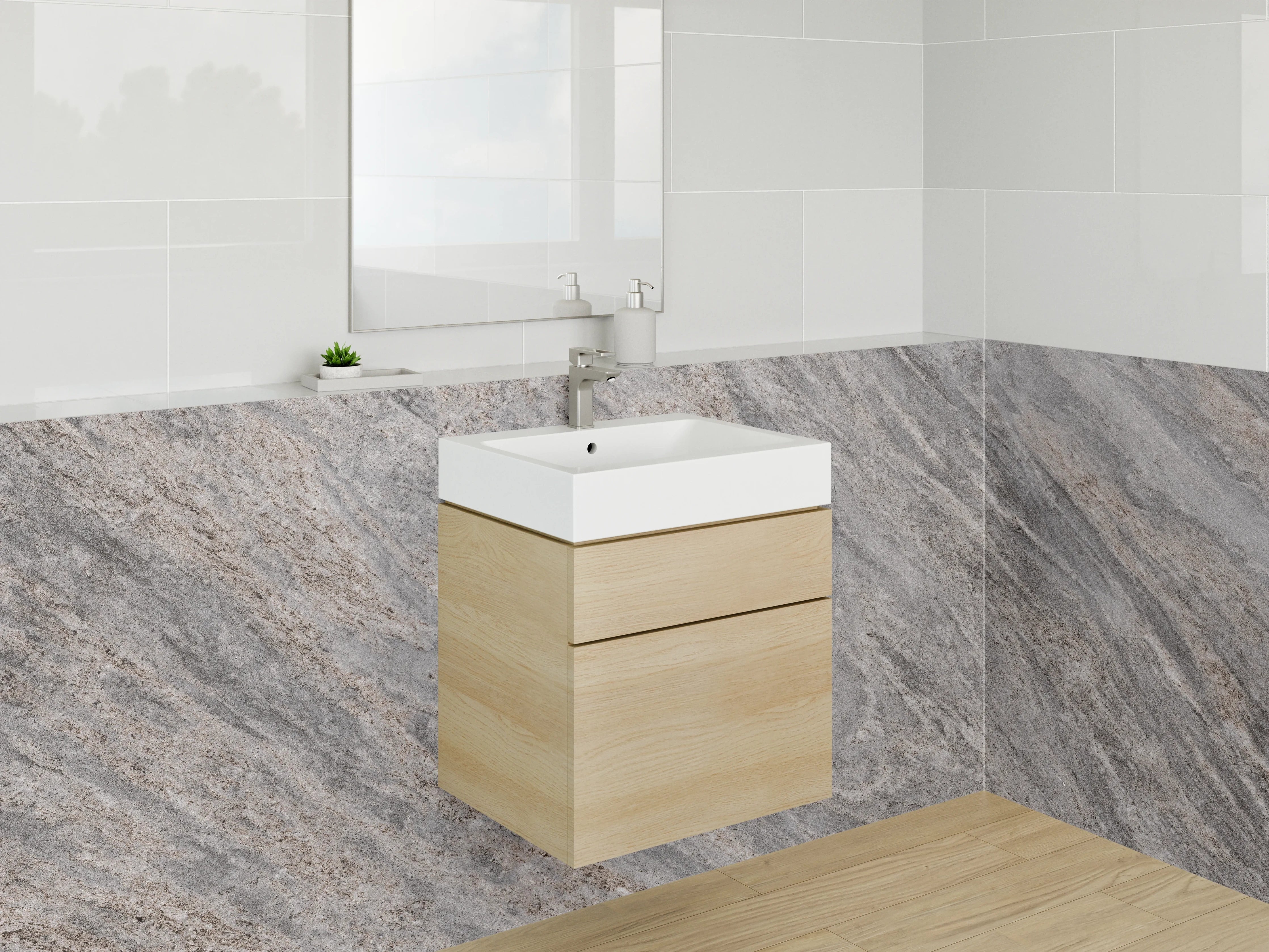 Waschbecken-Rückwand - Grauer Marmor Natursteinoptik