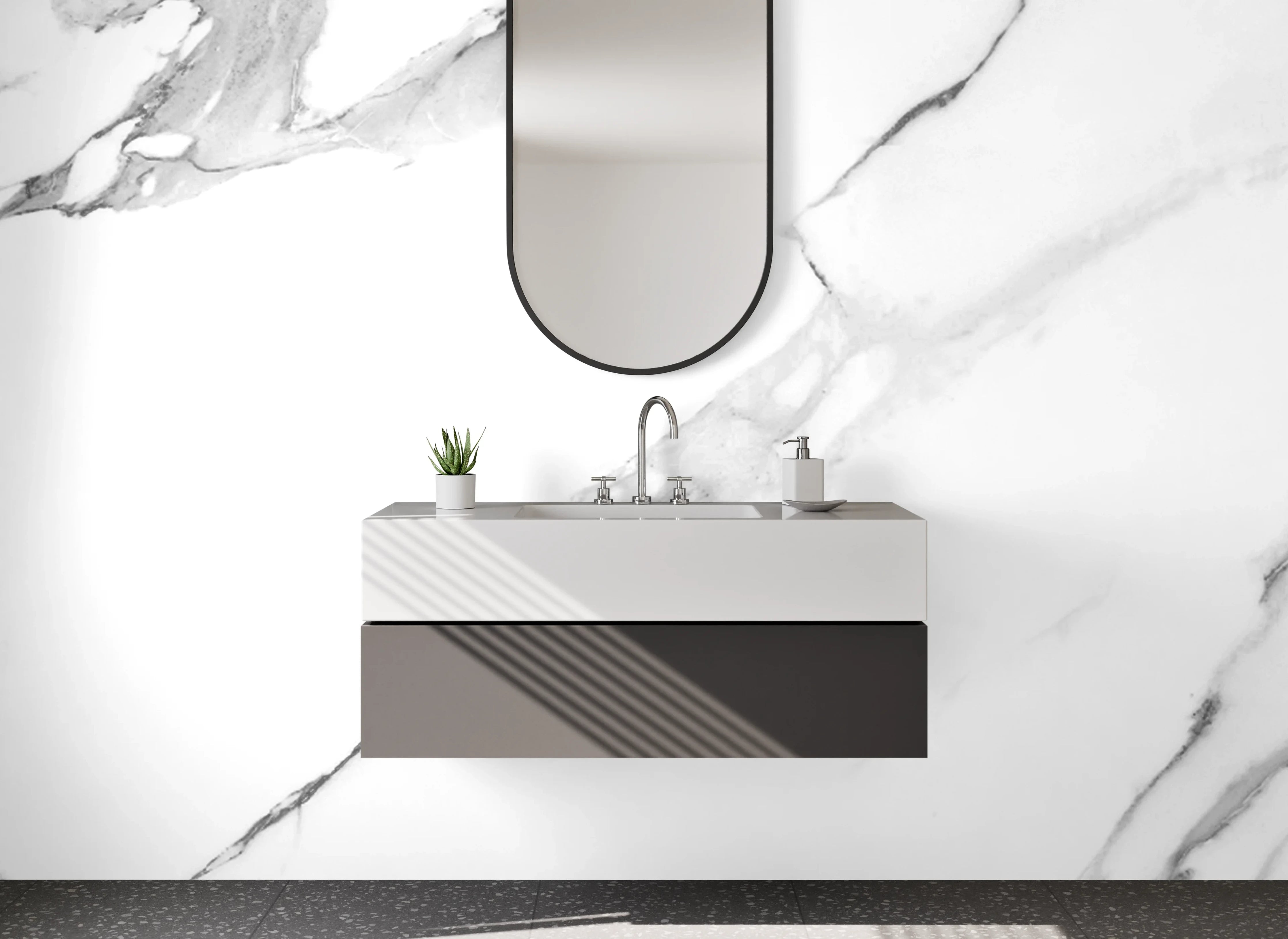 Waschbecken-Rückwand - Grauer Marmor mit Weißnuancen