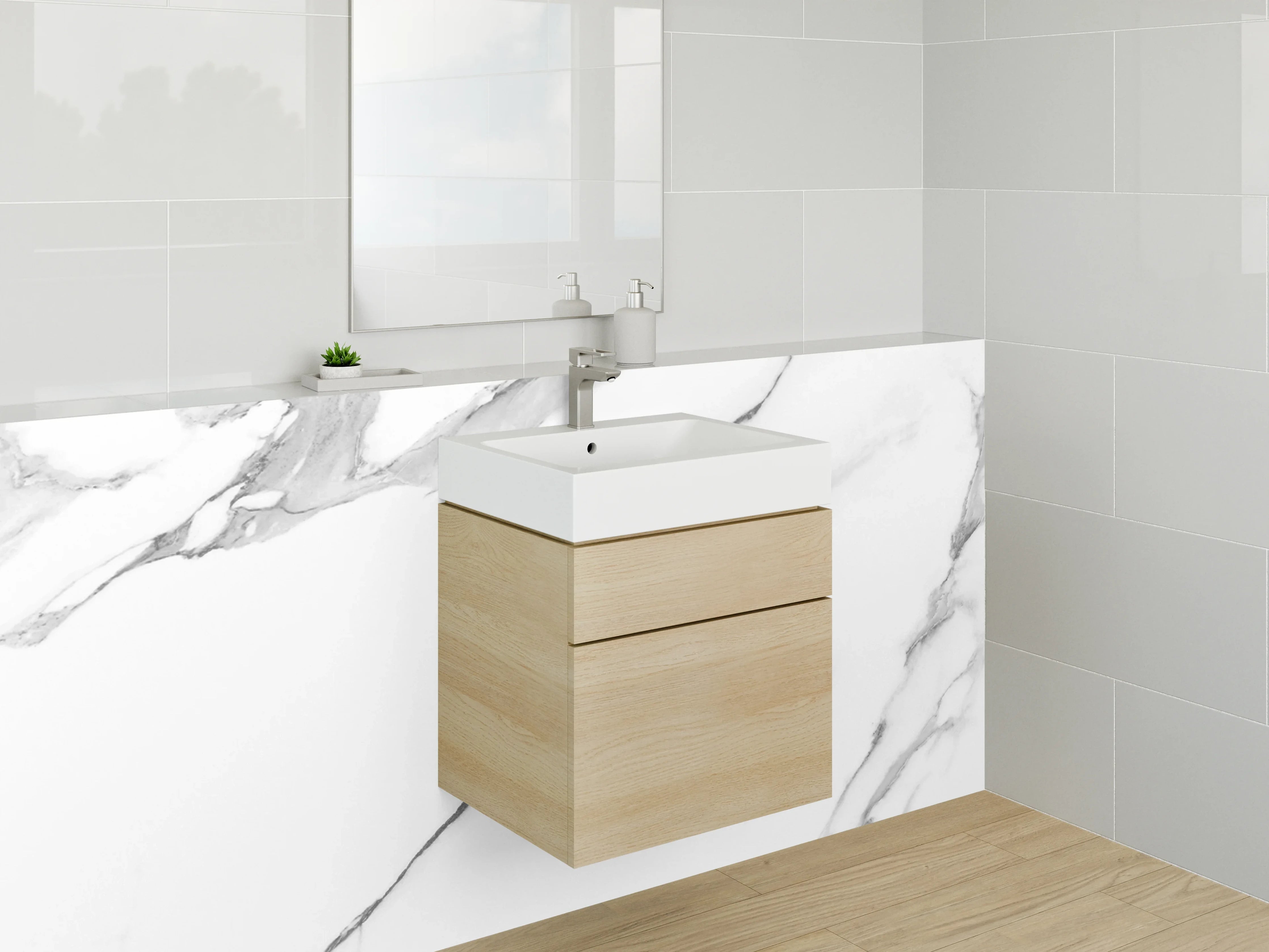 Waschbecken-Rückwand - Grauer Marmor mit Weißnuancen