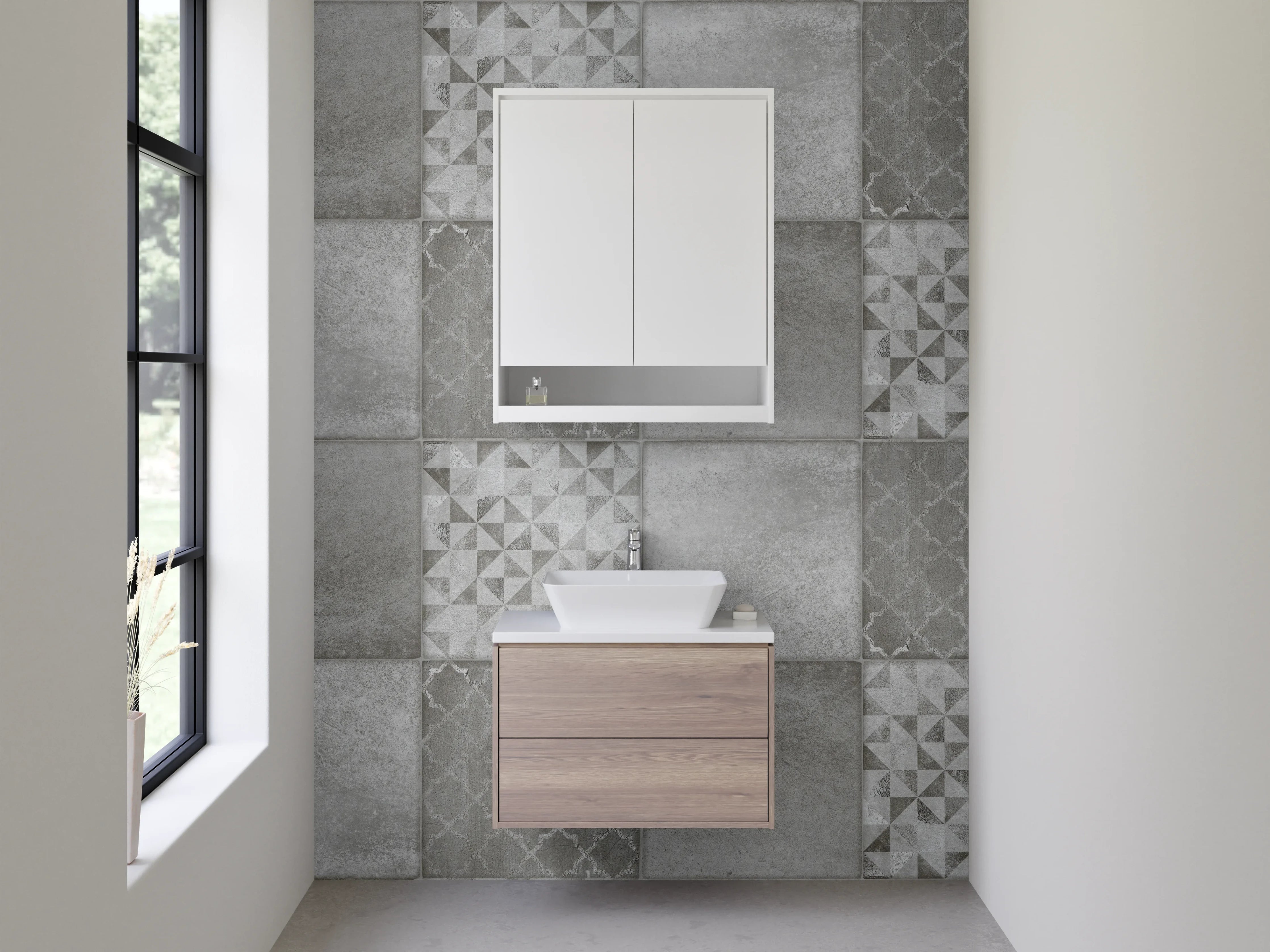 Waschbecken-Rückwand - Graues Fliesenmosaik-Design modern
