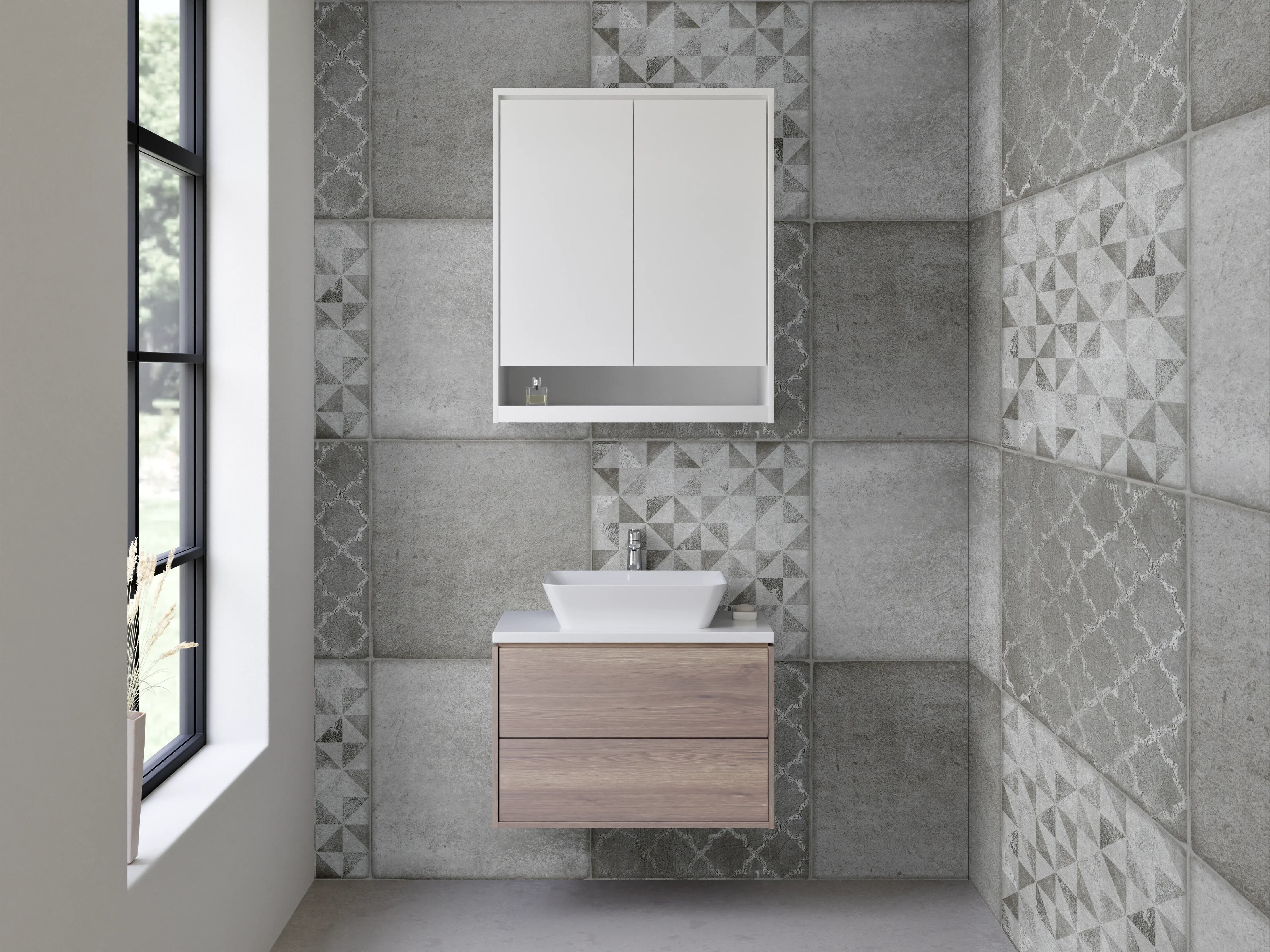 Waschbecken-Rückwand - Graues Fliesenmosaik-Design modern