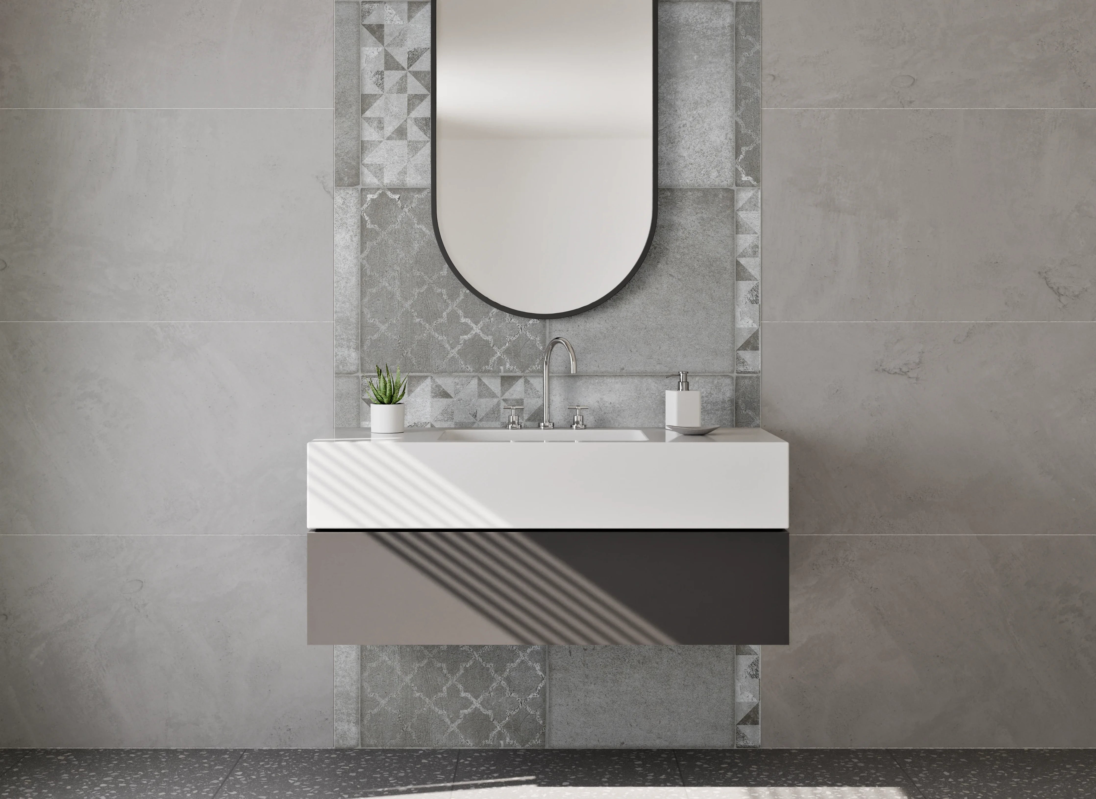 Waschbecken-Rückwand - Graues Fliesenmosaik-Design modern