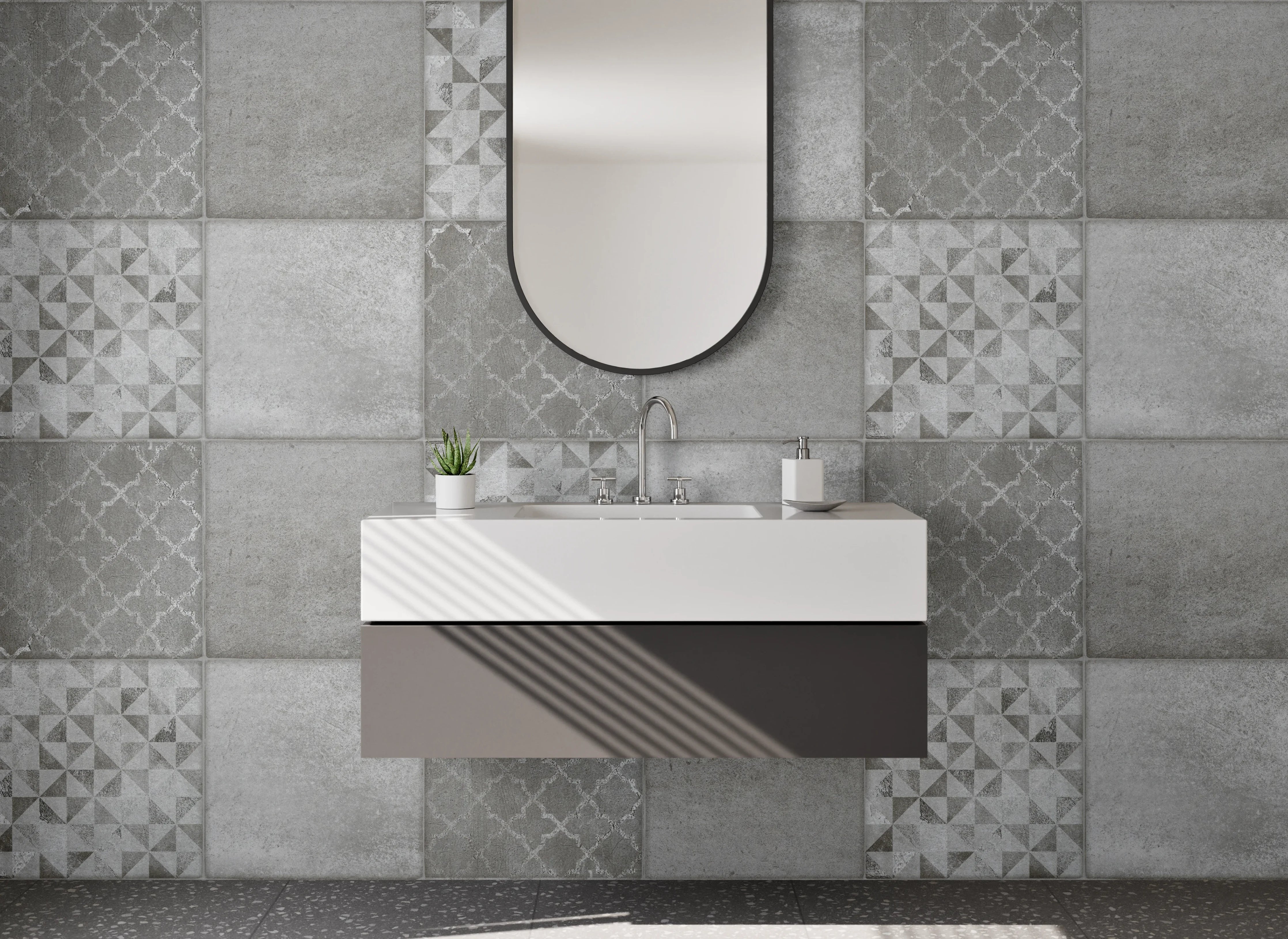 Waschbecken-Rückwand - Graues Fliesenmosaik-Design modern