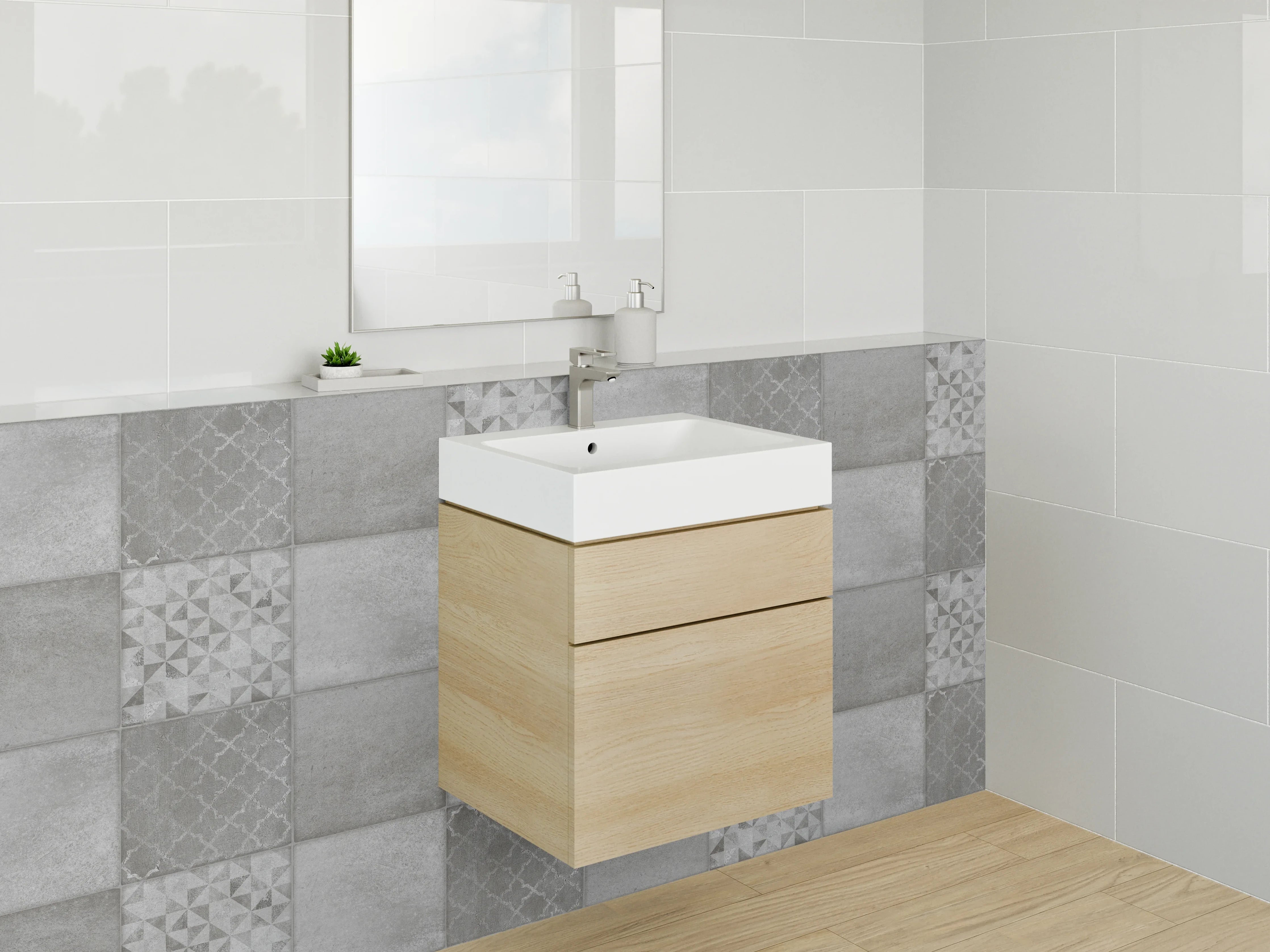 Waschbecken-Rückwand - Graues Fliesenmosaik-Design modern