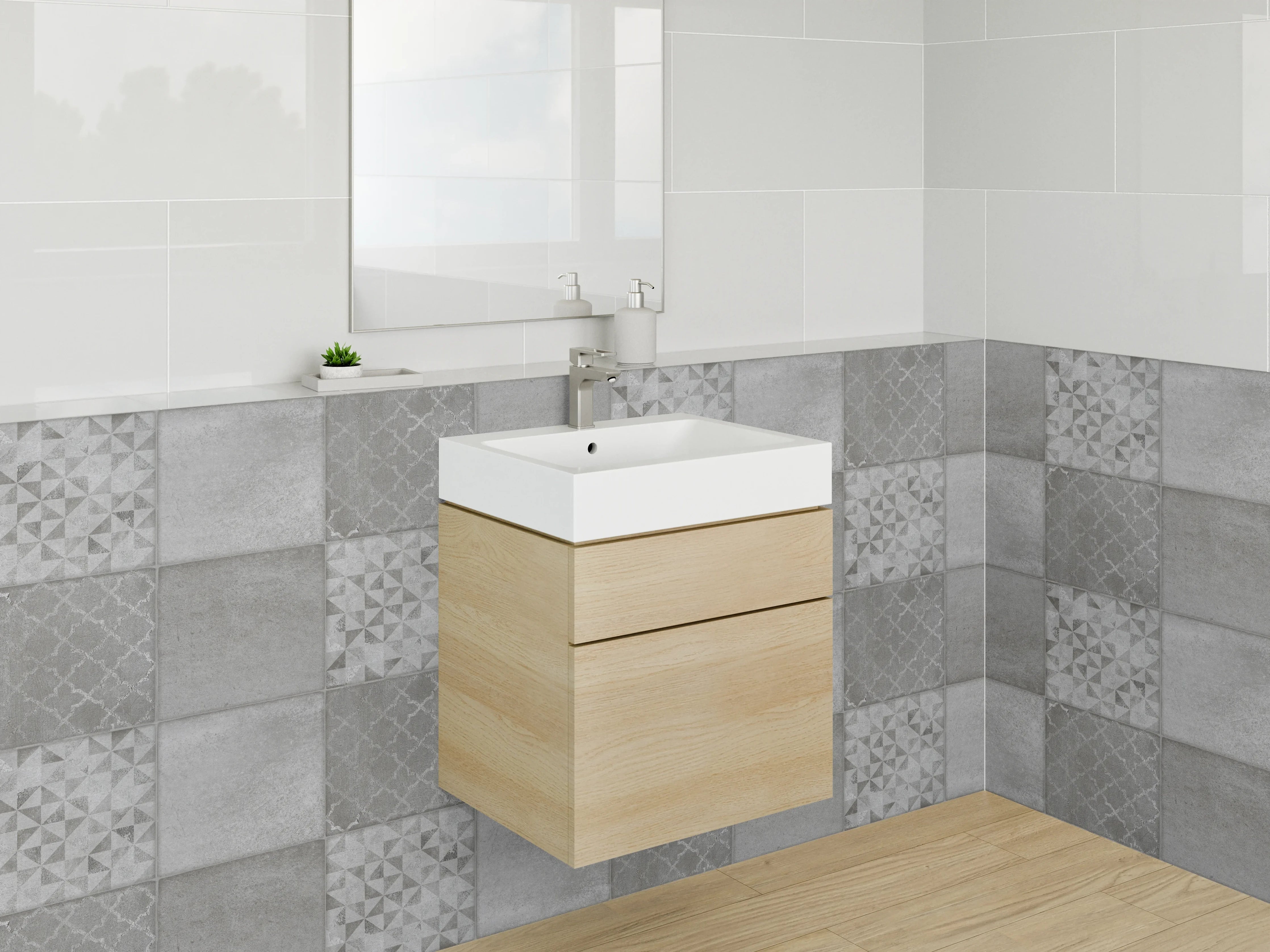 Waschbecken-Rückwand - Graues Fliesenmosaik-Design modern