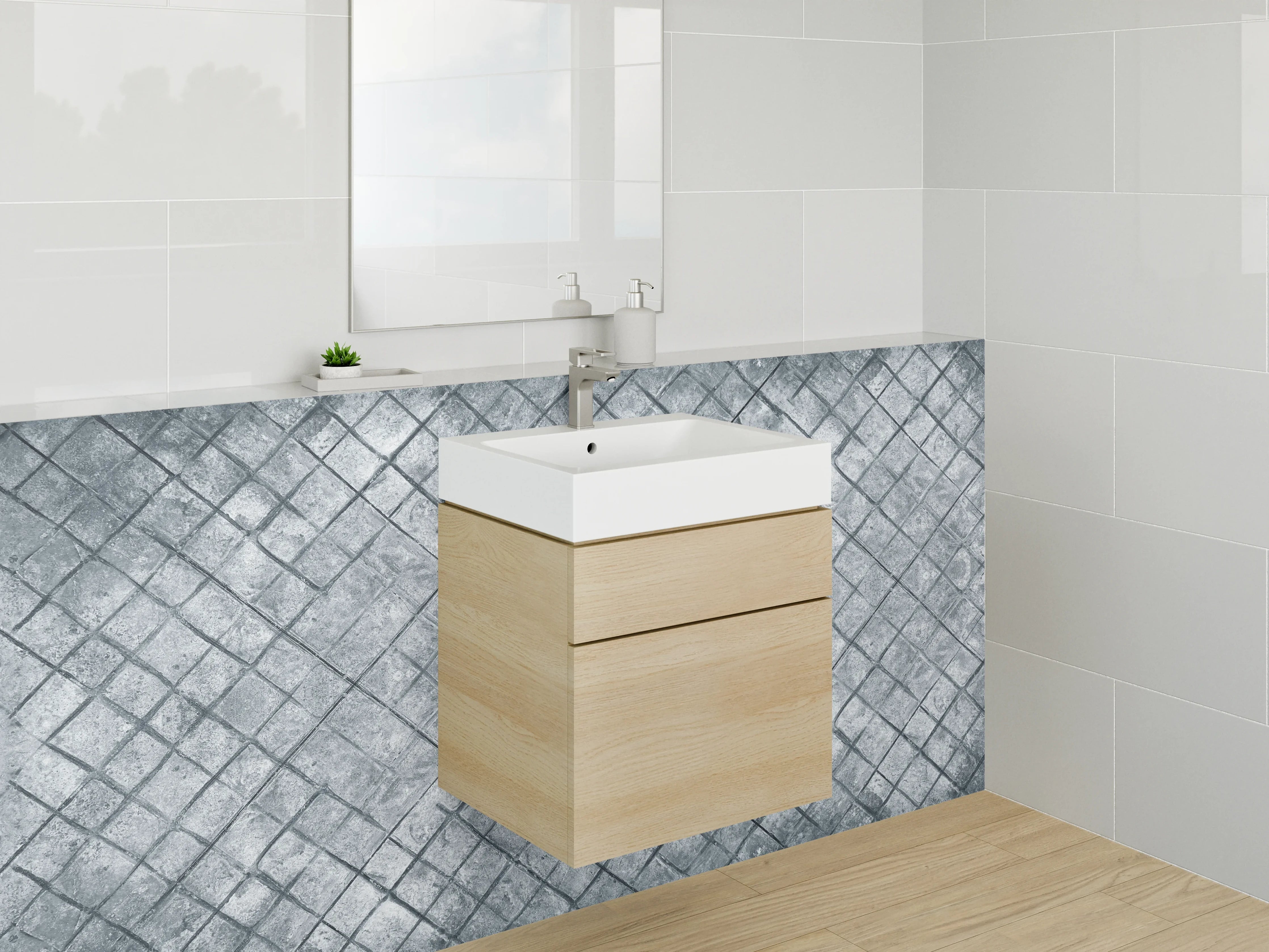 Waschbecken-Rückwand - Graues Fliesenmuster Steinoptik