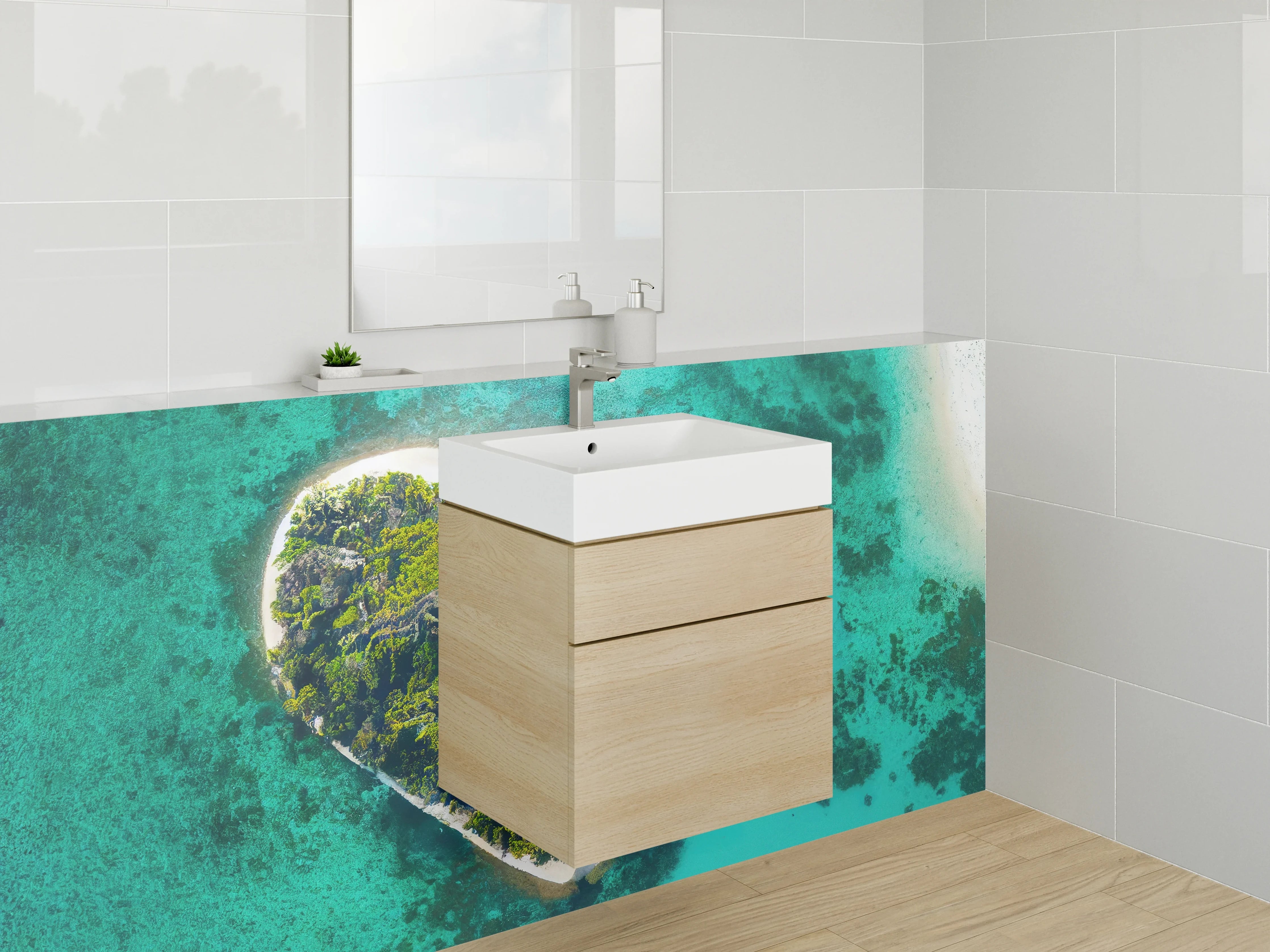 Waschbecken-Rückwand - Graues Herzinsel-Paradies