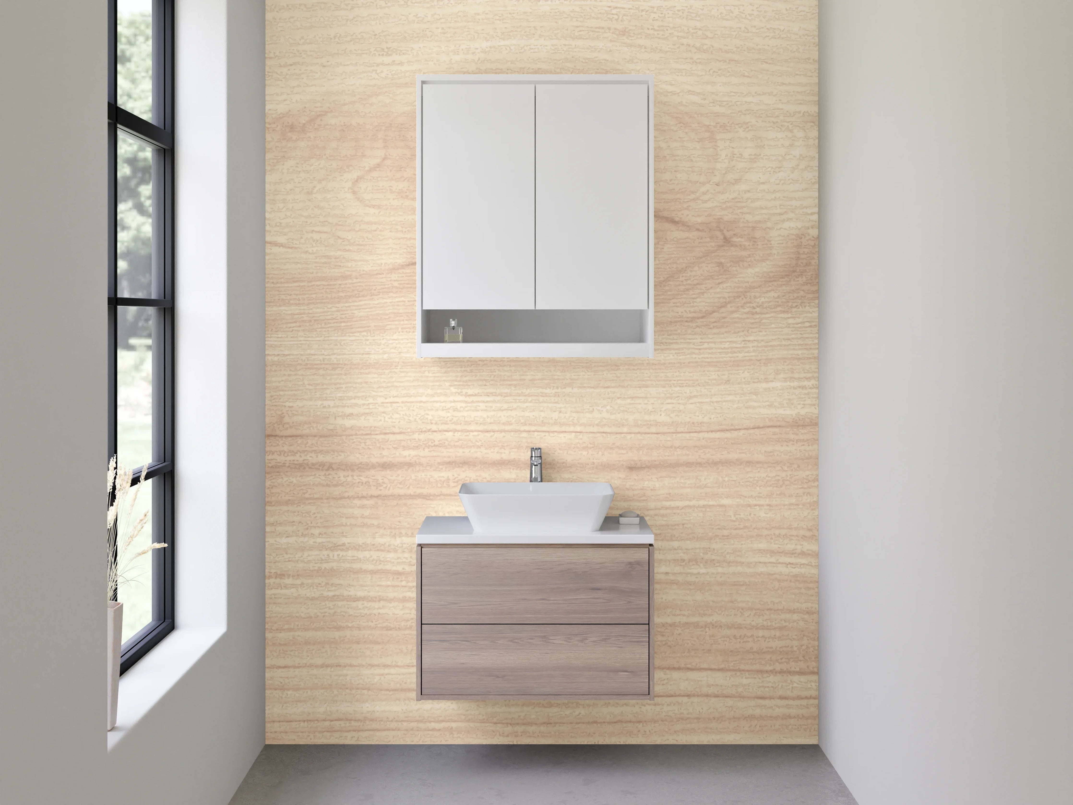 Waschbecken-Rückwand - Graues Holz mit weißer Maserung