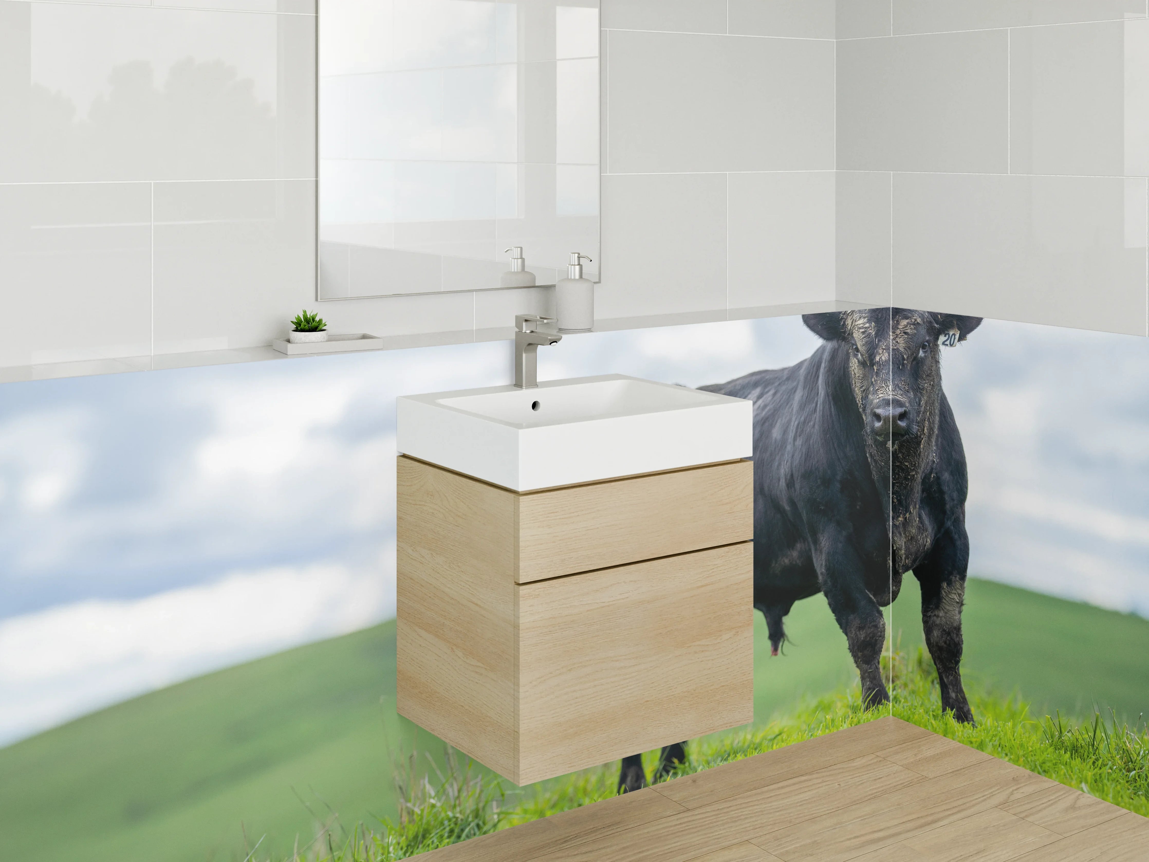 Waschbecken-Rückwand - Graues Kalb auf blasser Lichtung