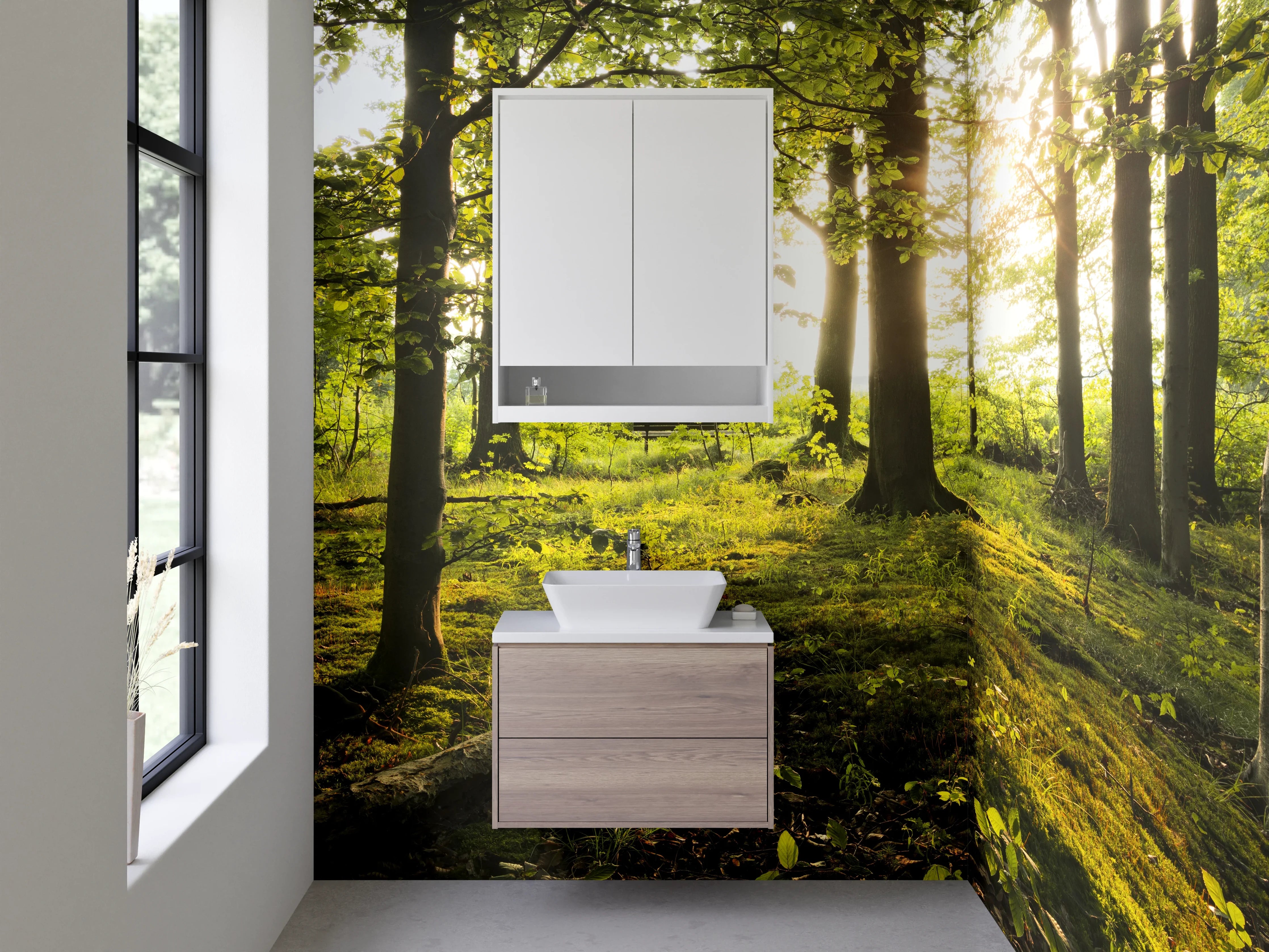 Waschbecken-Rückwand - Graues Sonnenlicht im grünen Wald