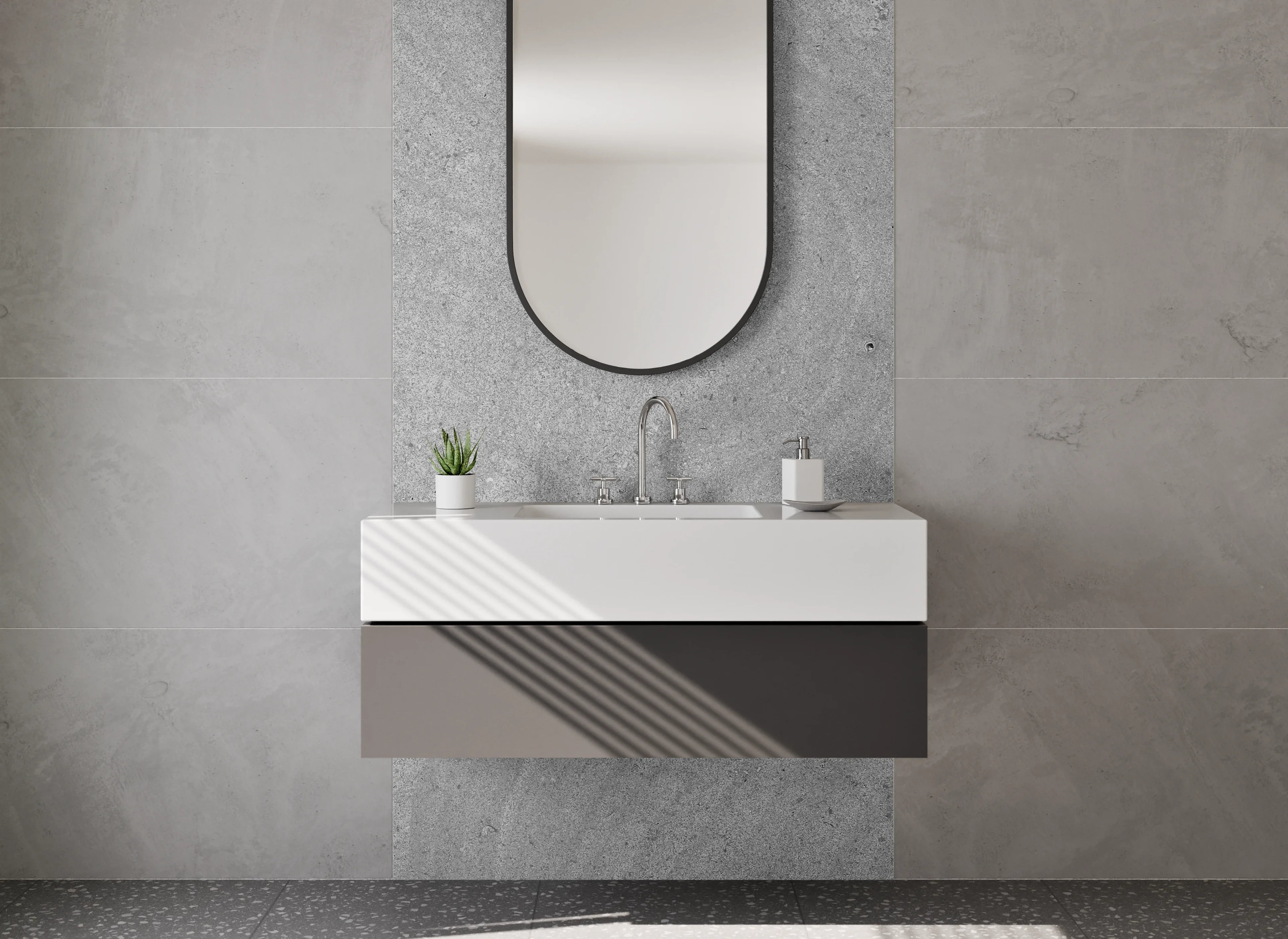 Waschbecken-Rückwand - Graues Steinmuster für moderne Räume