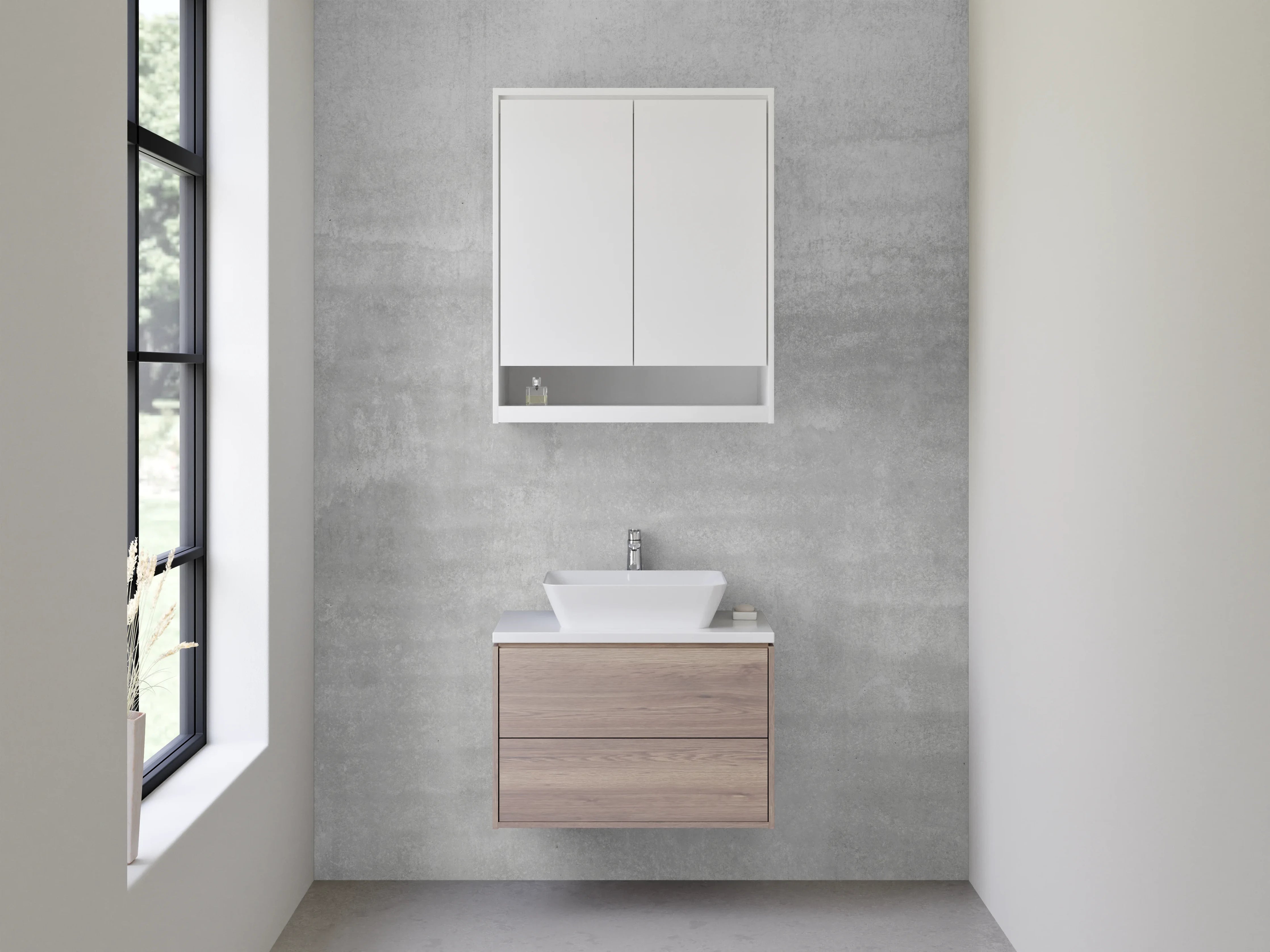 Waschbecken-Rückwand - Graues Wandpaneel mit Weißakzenten