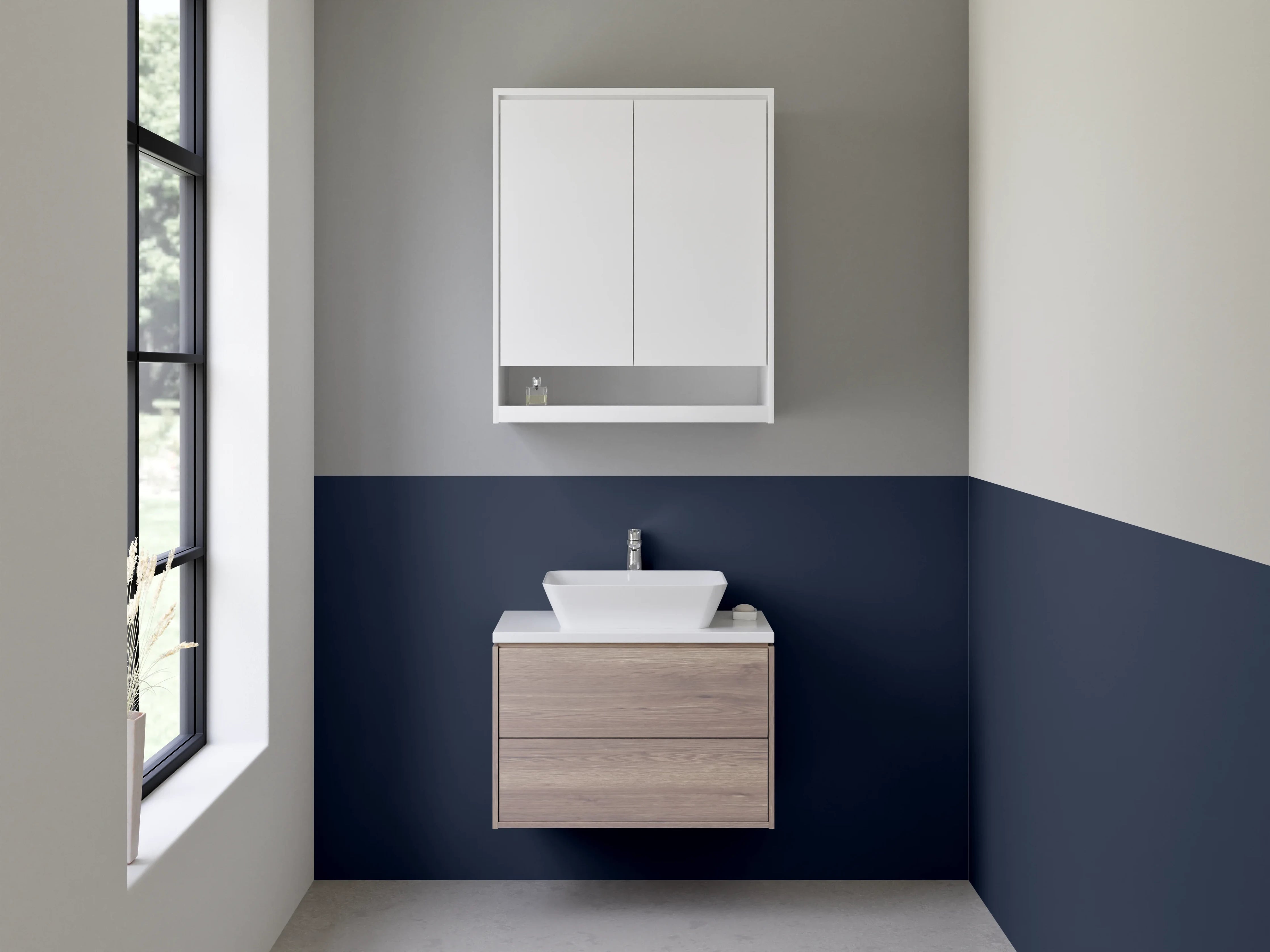 Waschbecken-Rückwand - Graugestöber auf Weißblau