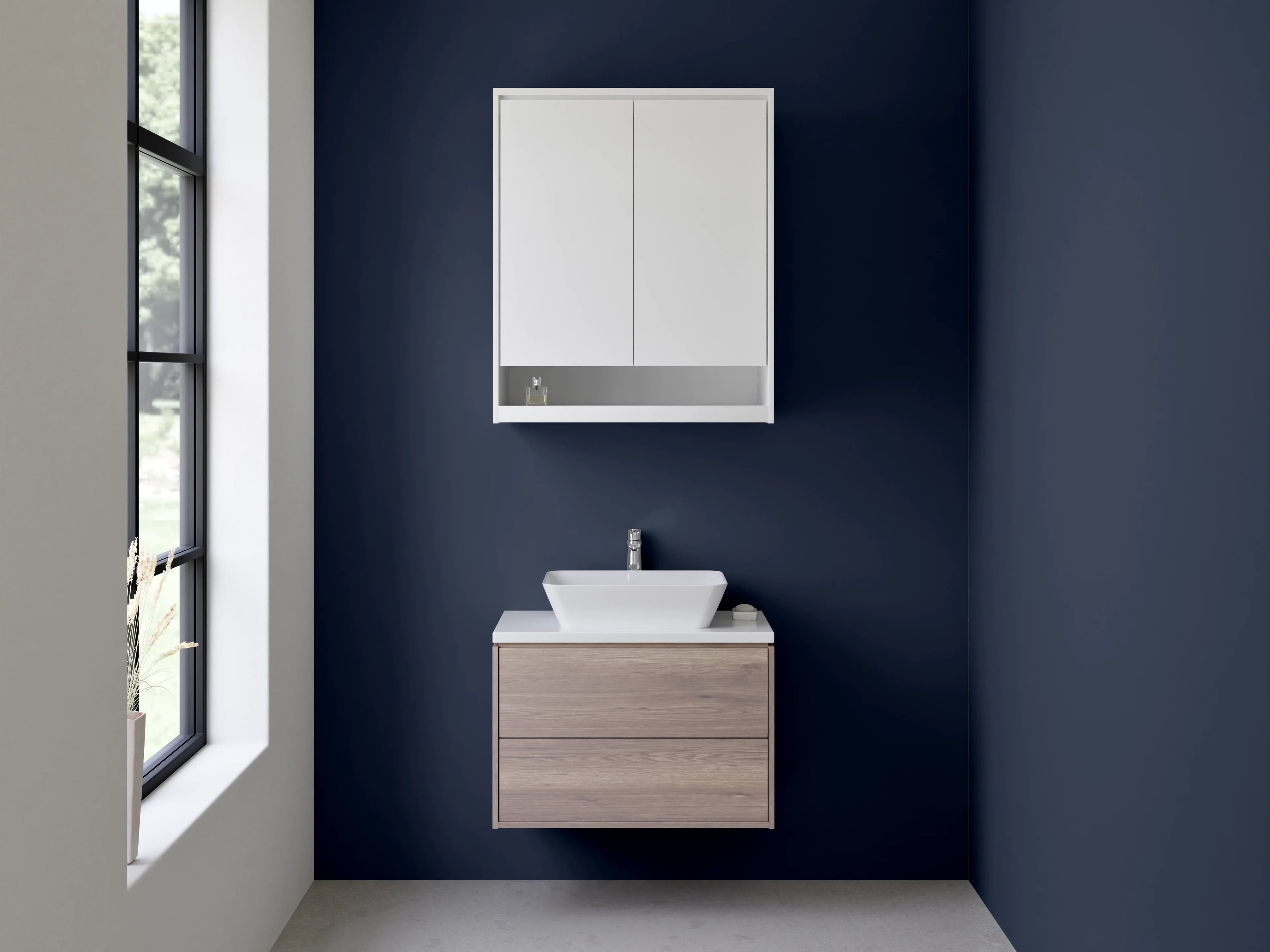 Waschbecken-Rückwand - Graugestöber auf Weißblau