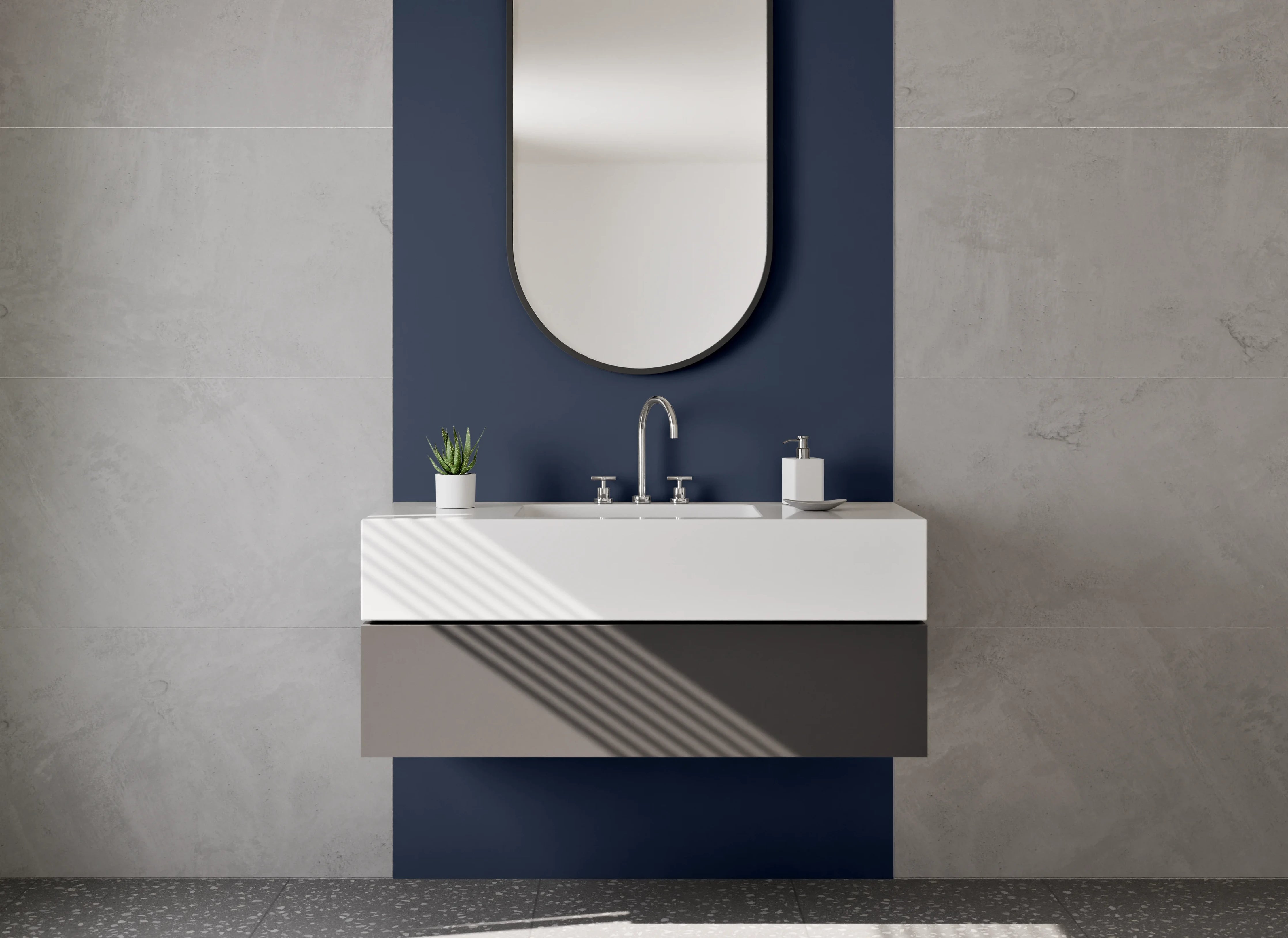 Waschbecken-Rückwand - Graugestöber auf Weißblau