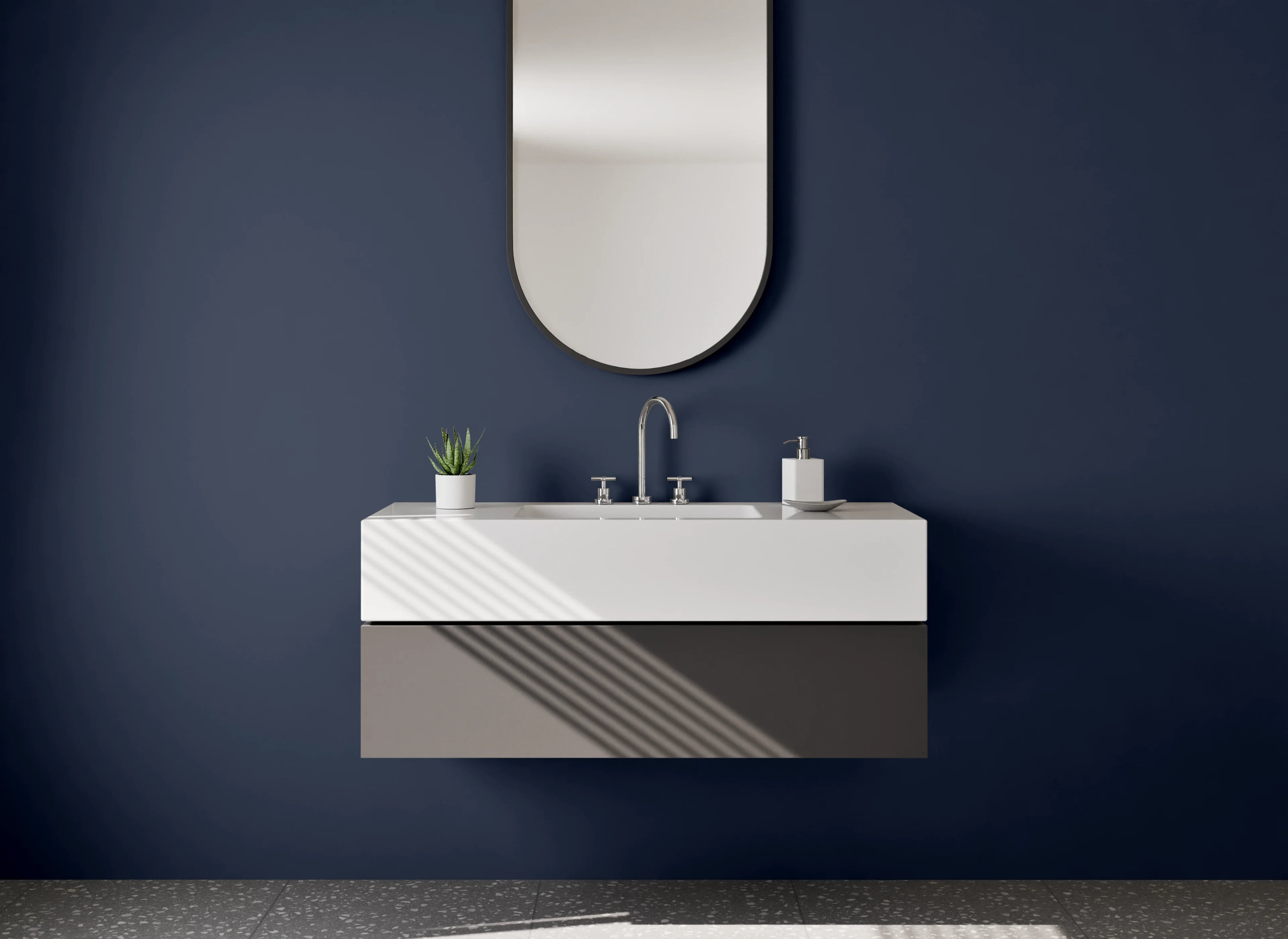 Waschbecken-Rückwand - Graugestöber auf Weißblau