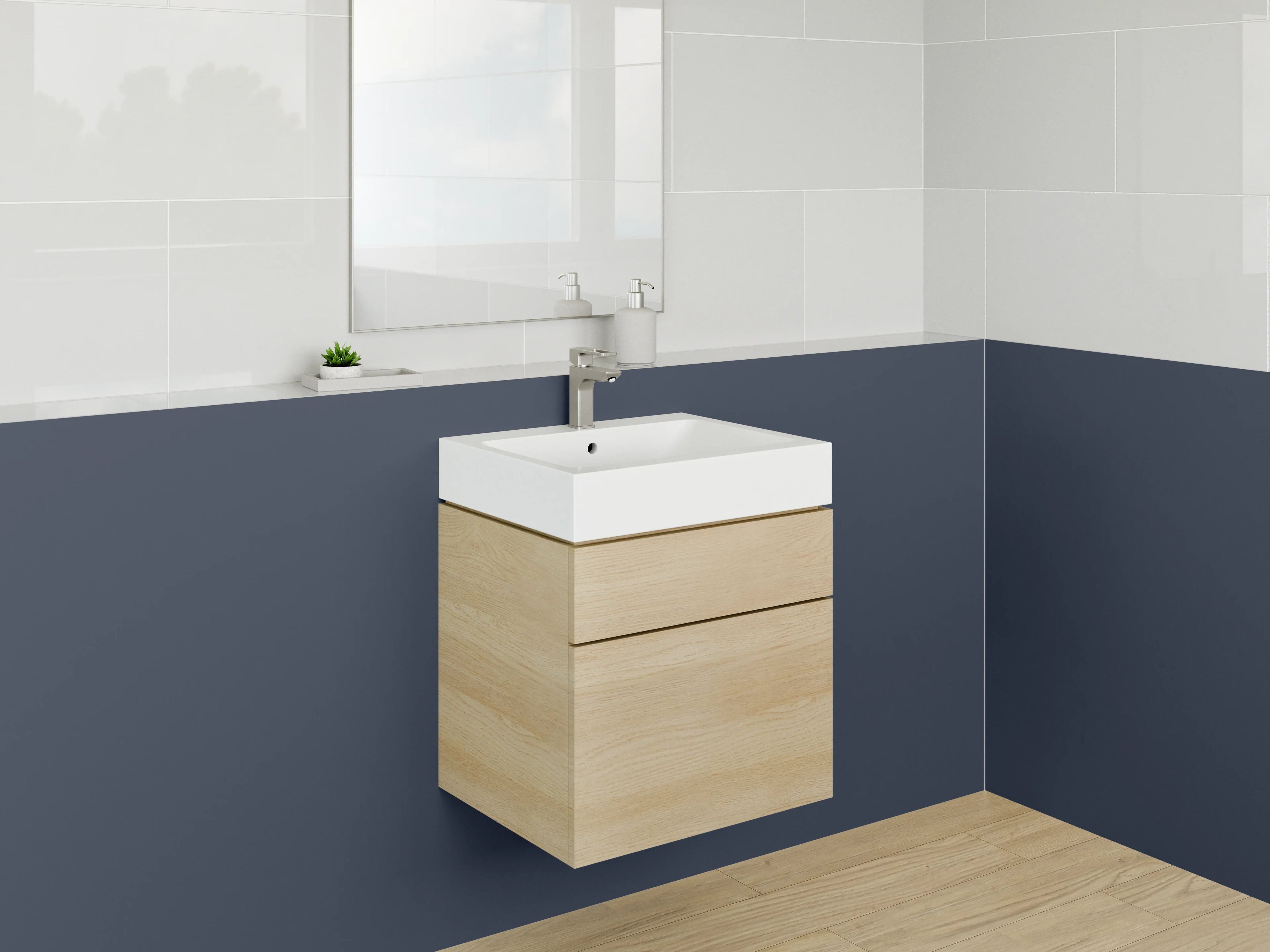 Waschbecken-Rückwand - Graugestöber auf Weißblau