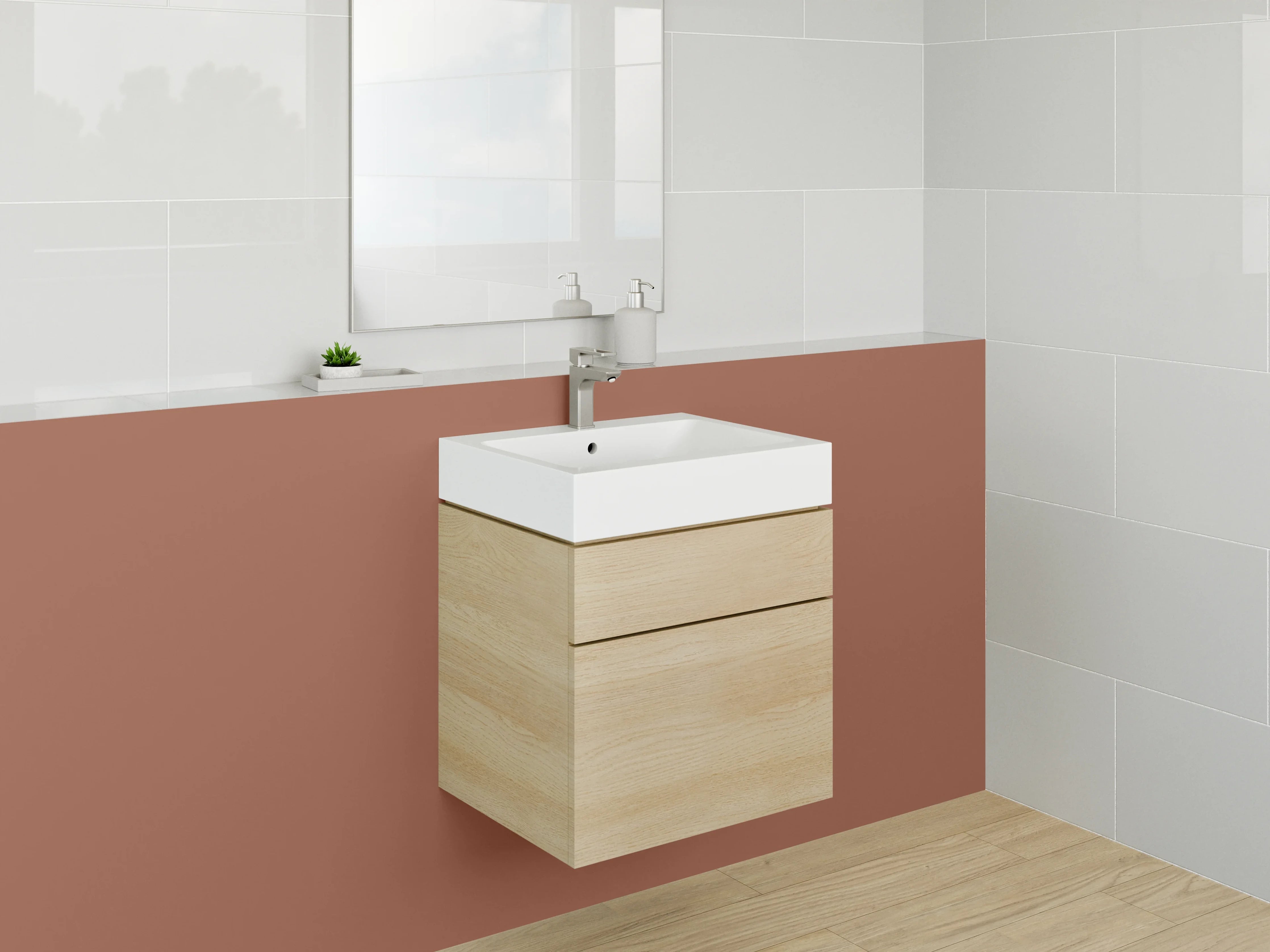 Waschbecken-Rückwand - Graugetönte Eleganz in Weißbraun