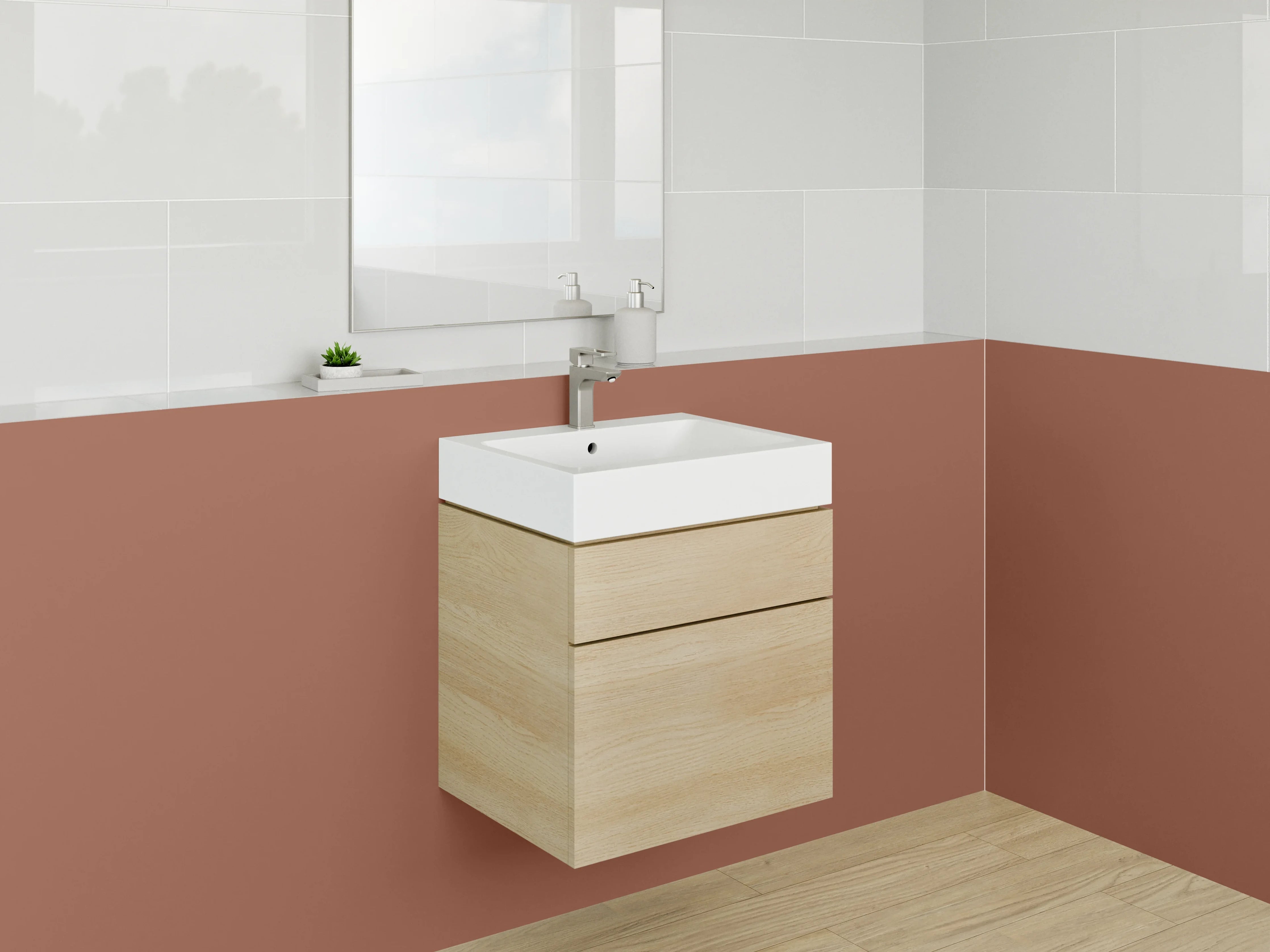 Waschbecken-Rückwand - Graugetönte Eleganz in Weißbraun