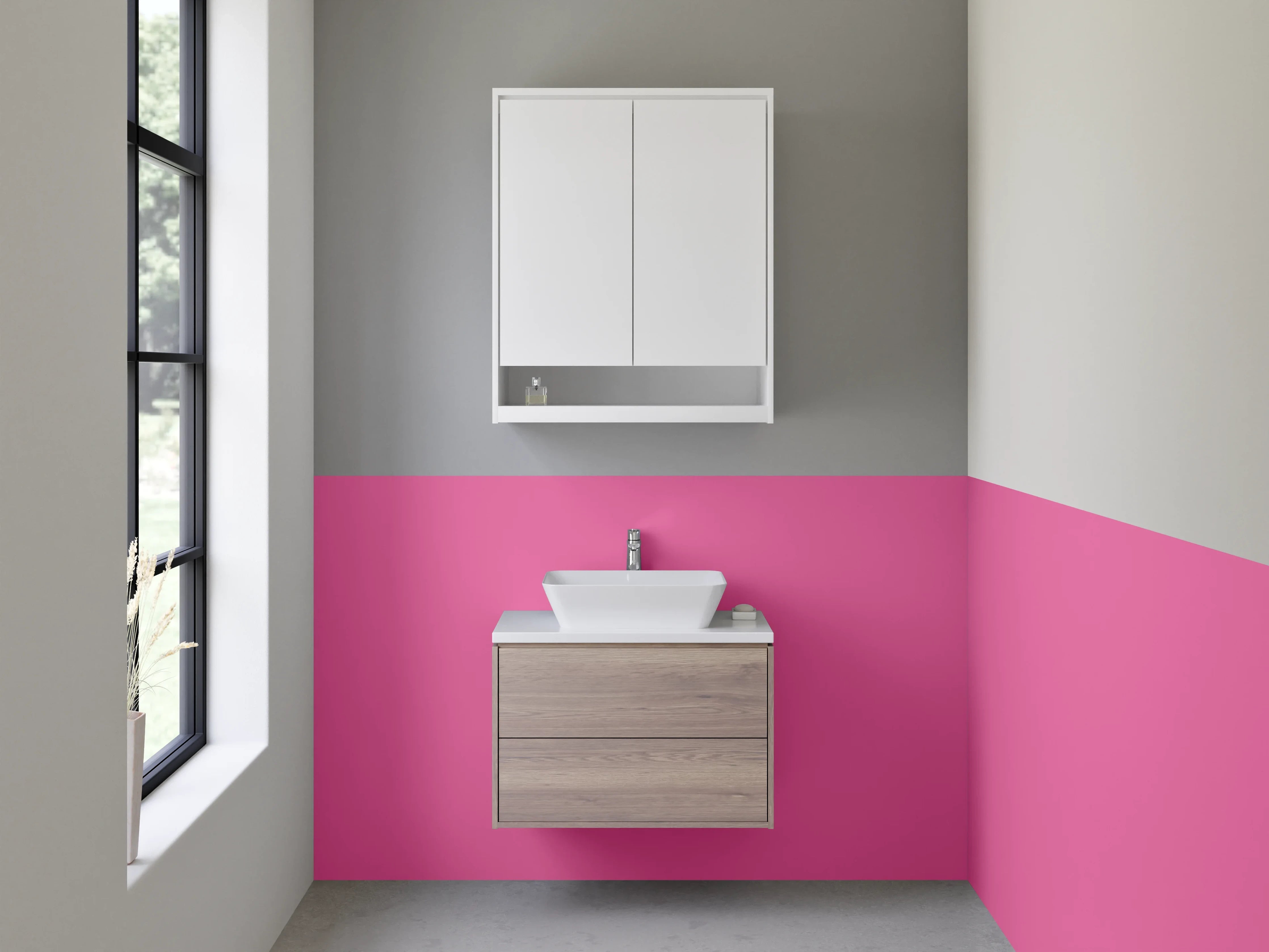 Waschbecken-Rückwand - Graugetöntes Licht im Fliederweiß