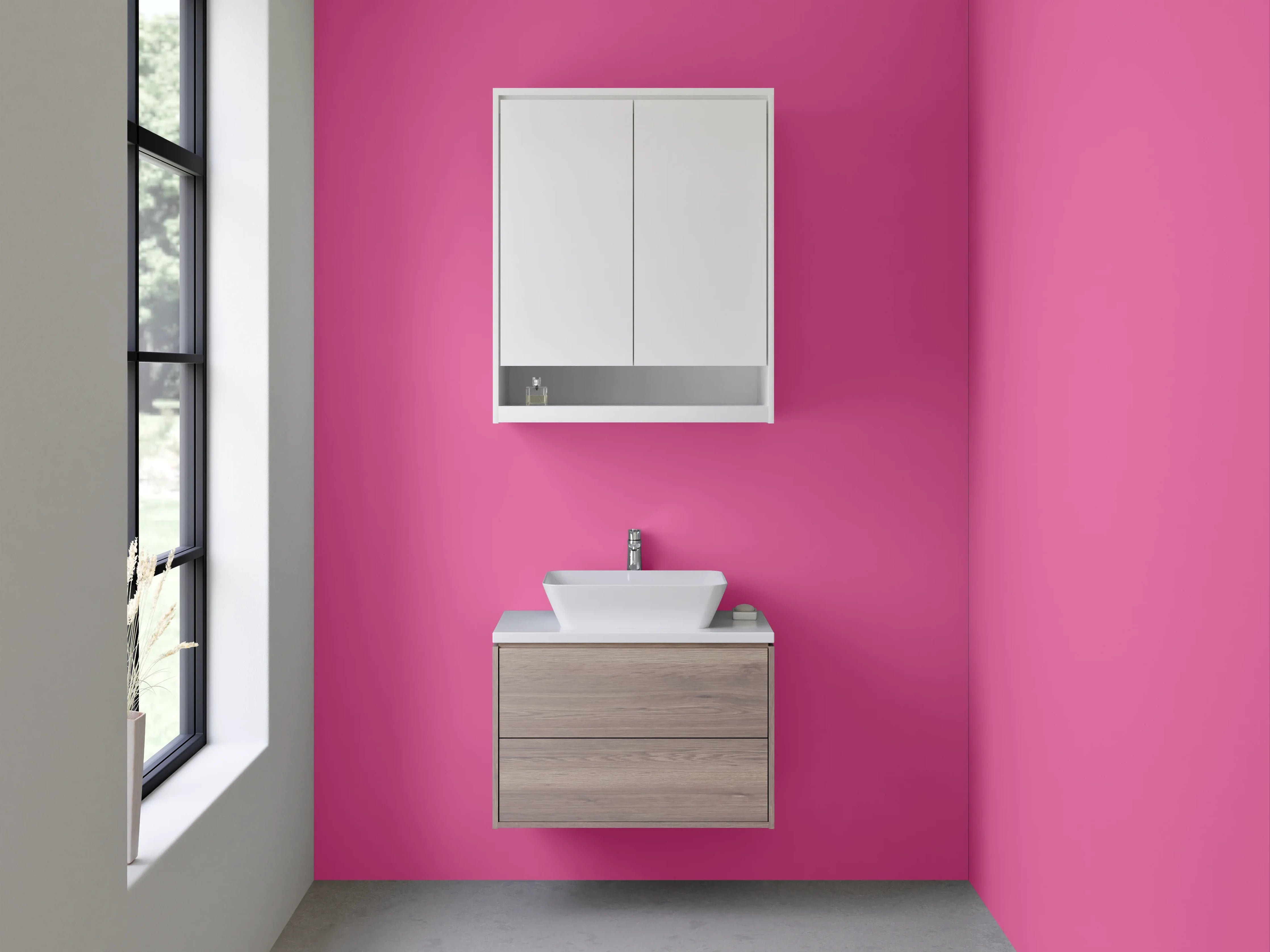 Waschbecken-Rückwand - Graugetöntes Licht im Fliederweiß