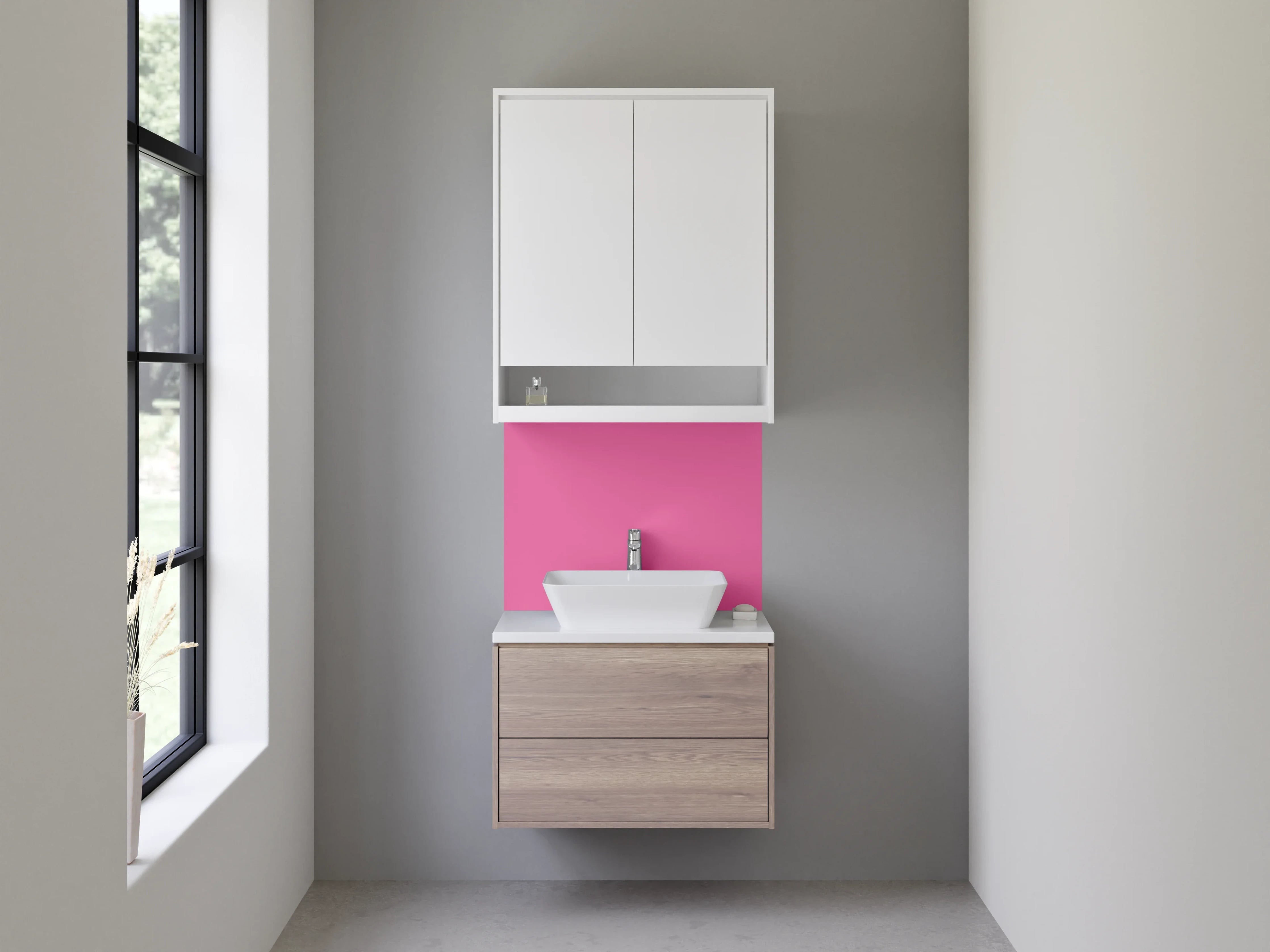 Waschbecken-Rückwand - Graugetöntes Licht im Fliederweiß