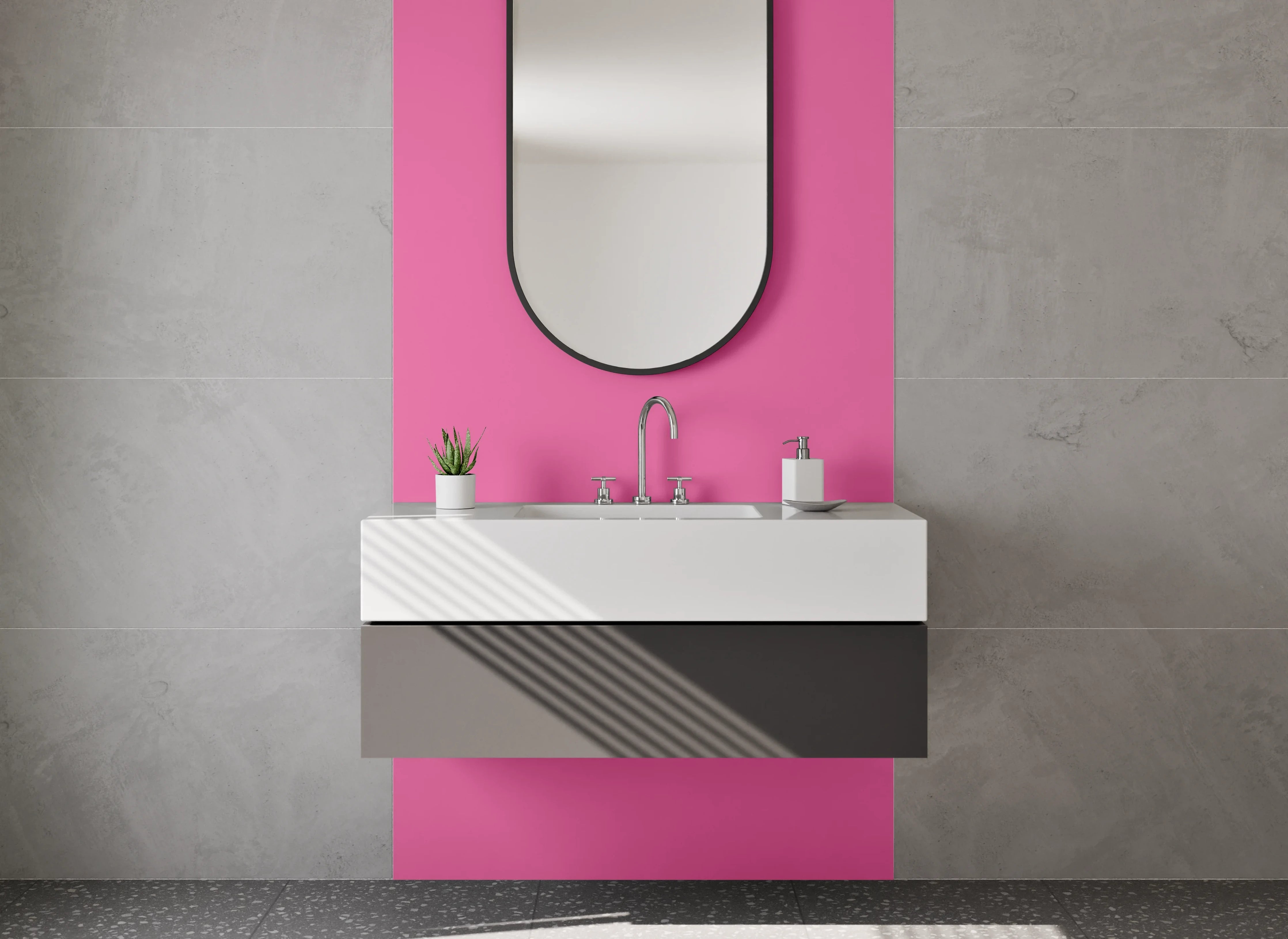 Waschbecken-Rückwand - Graugetöntes Licht im Fliederweiß