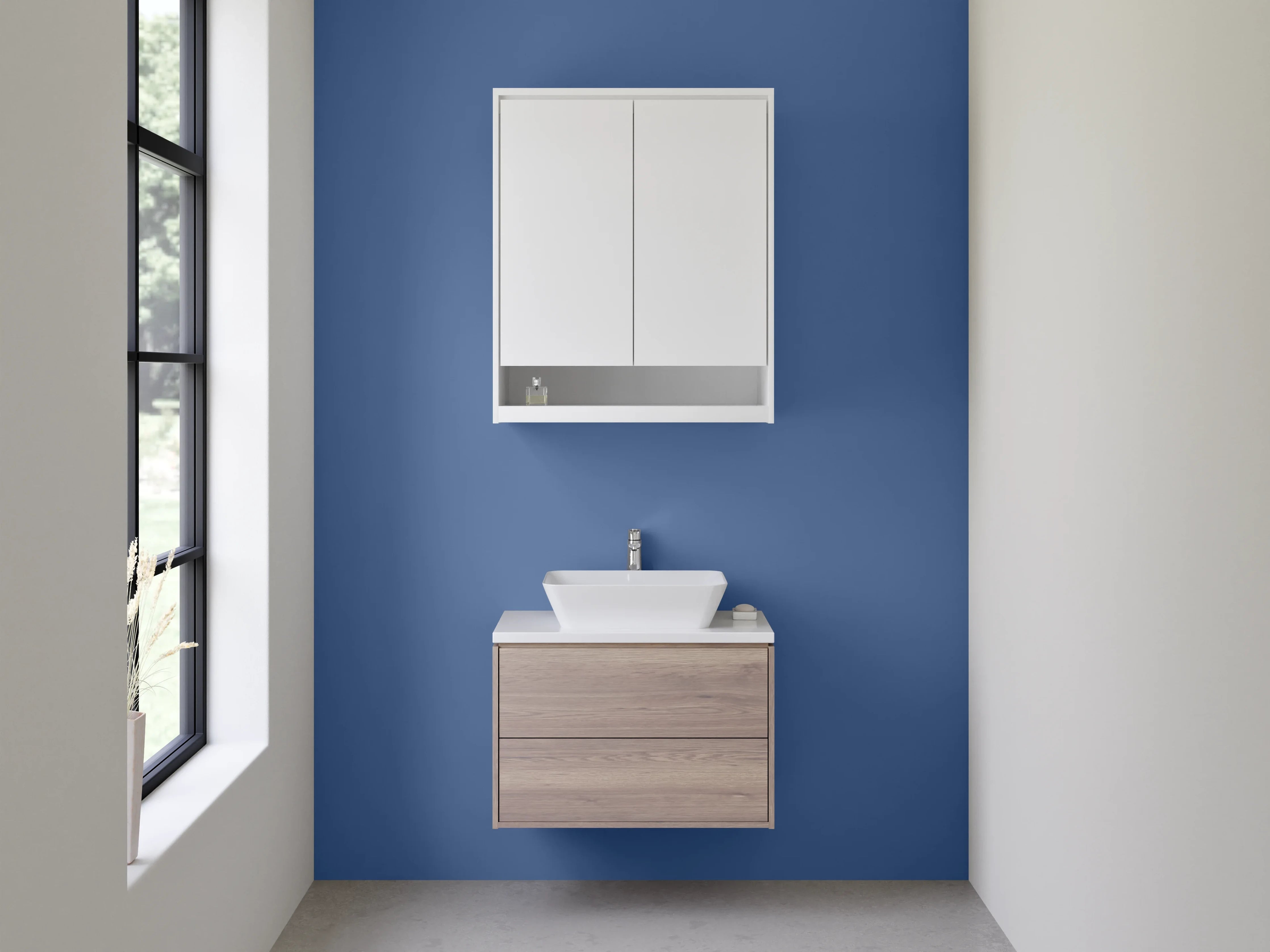 Waschbecken-Rückwand - Graugetöntes Nebelweiß