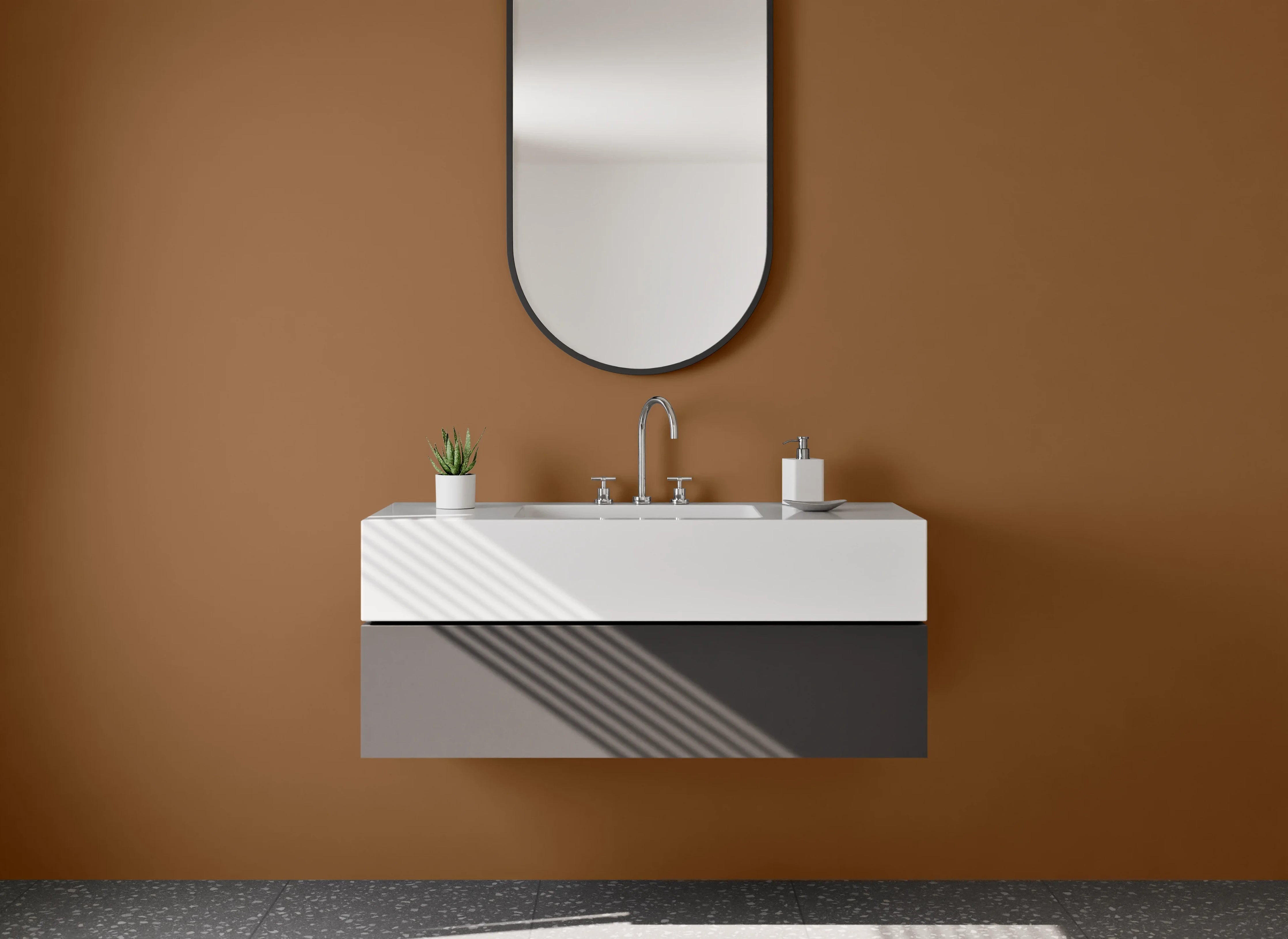 Waschbecken-Rückwand - Graugetöntes Weißlehm-Spiel