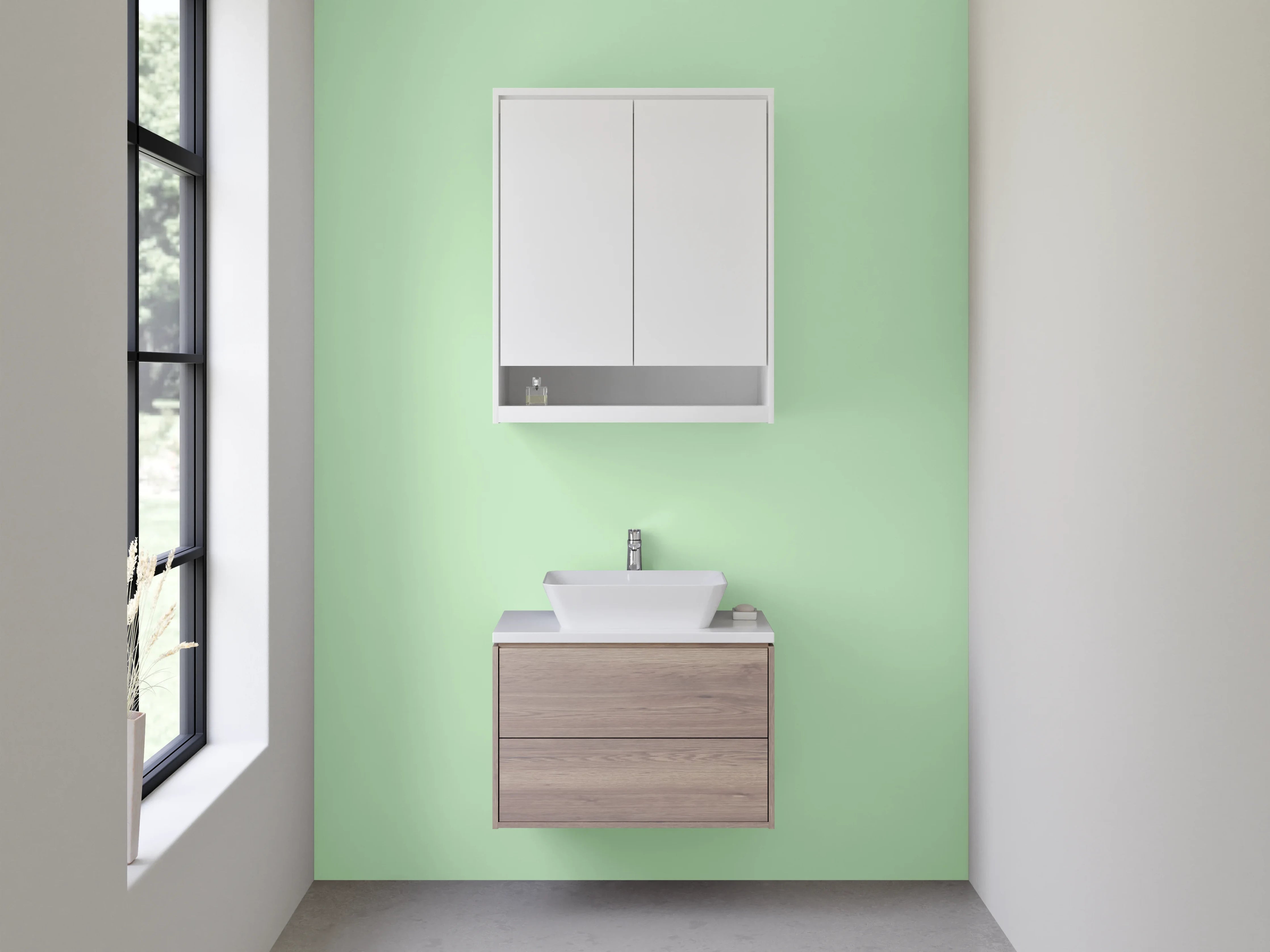 Waschbecken-Rückwand - Graugrün in Nebelweiß