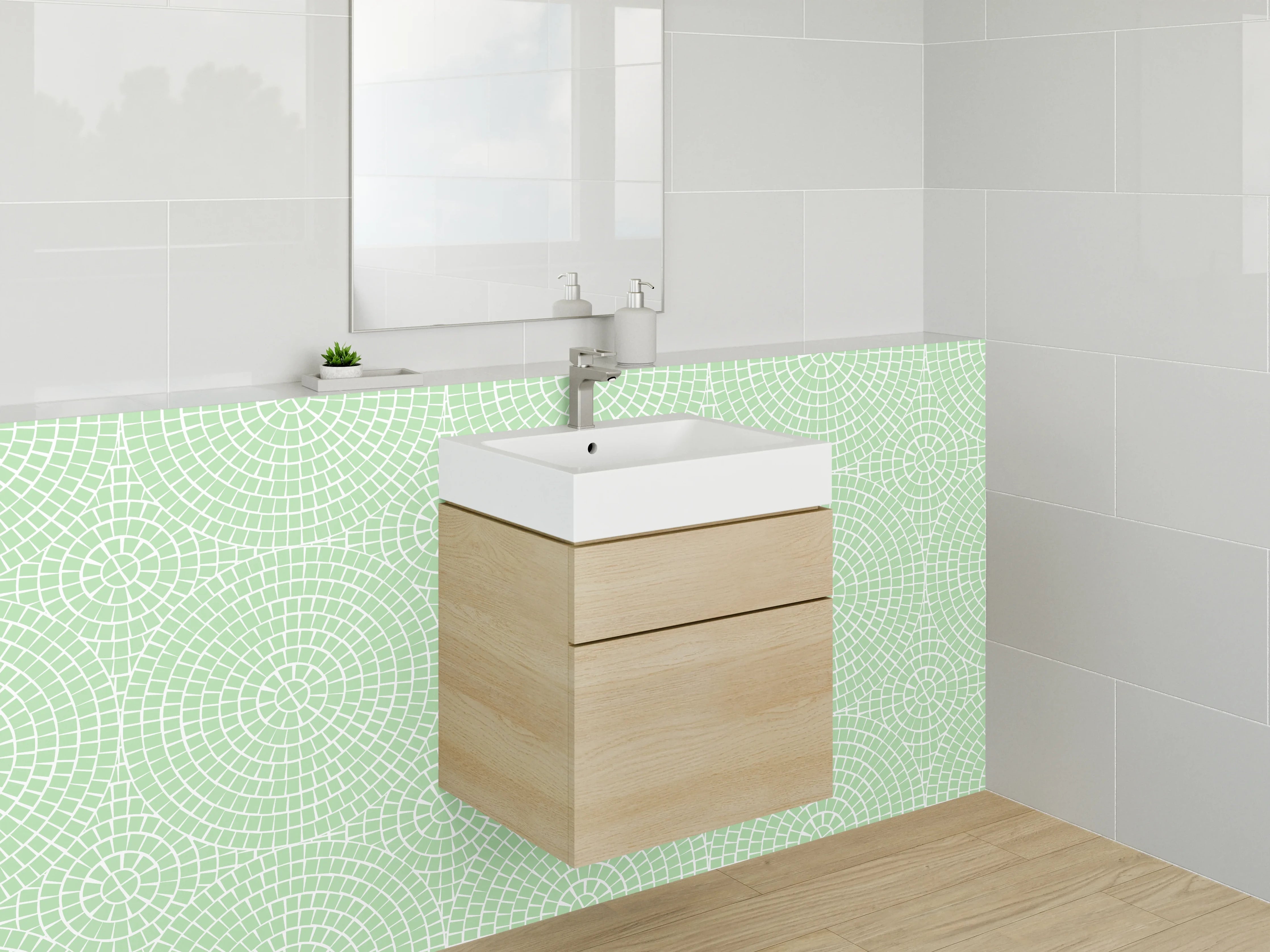 Waschbecken-Rückwand - Graugrüne Linienkunst auf Weiß
