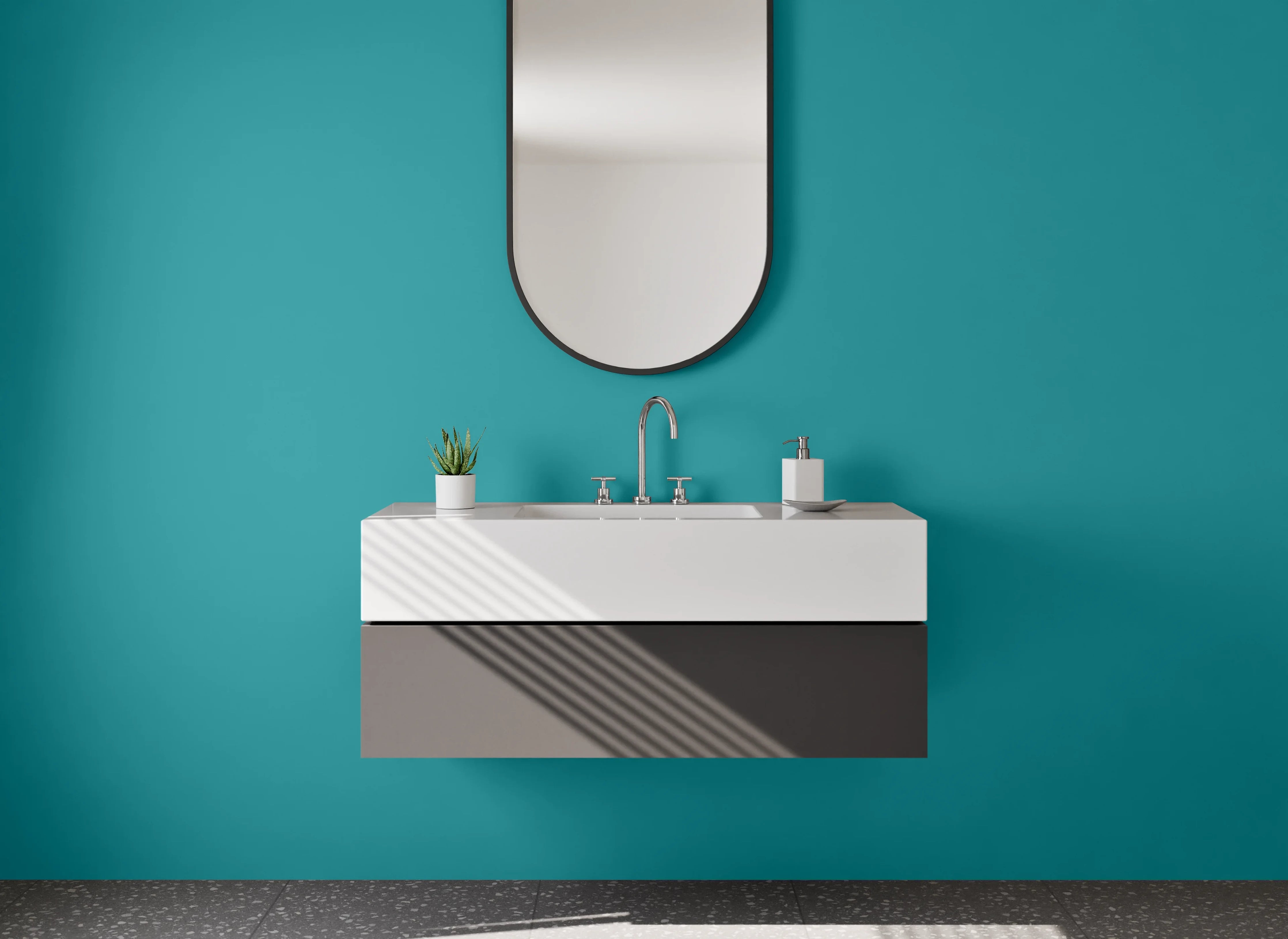 Waschbecken-Rückwand - Graugrüner Nebel auf Weiß