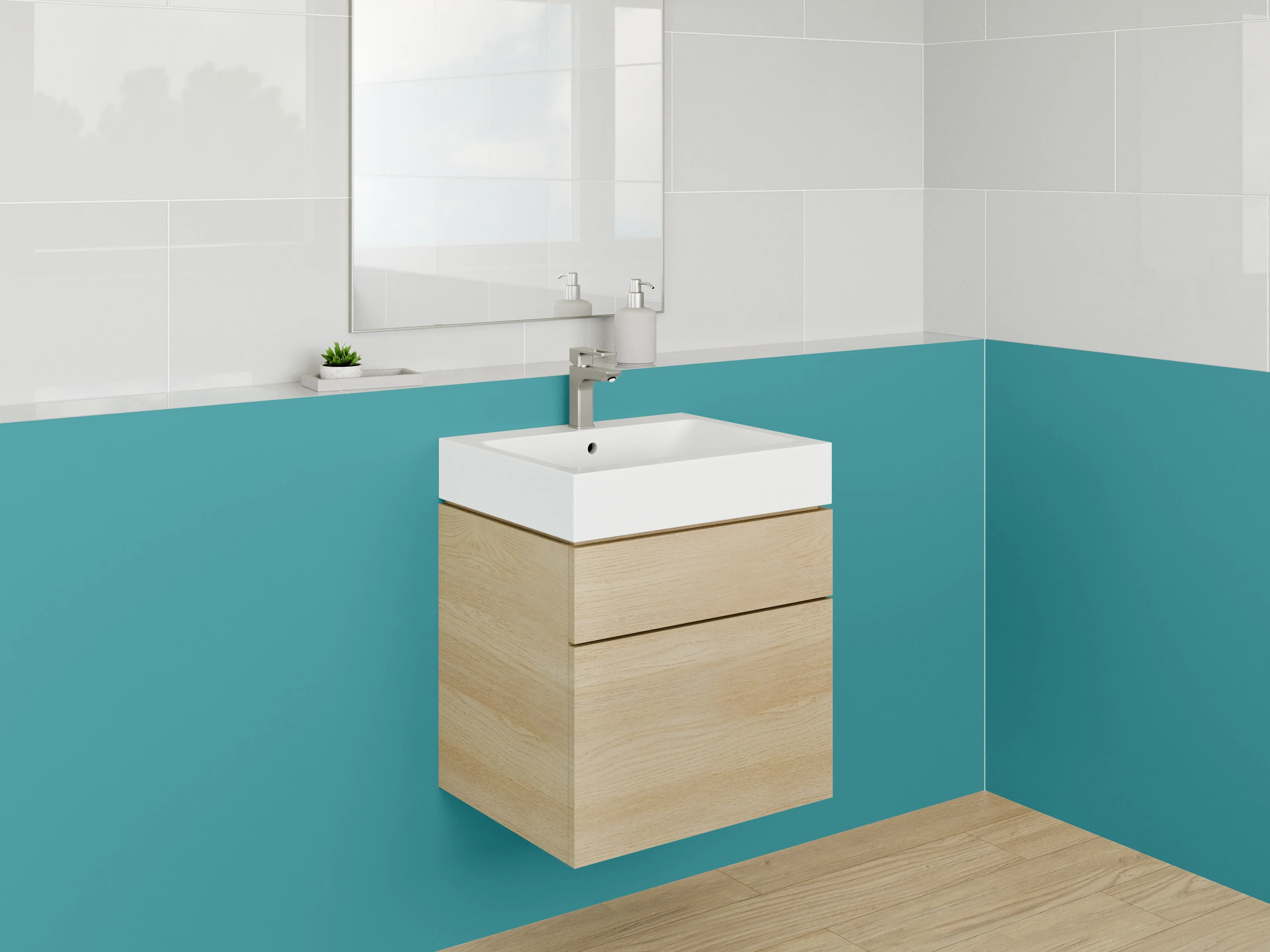 Waschbecken-Rückwand - Graugrüner Nebel auf Weiß