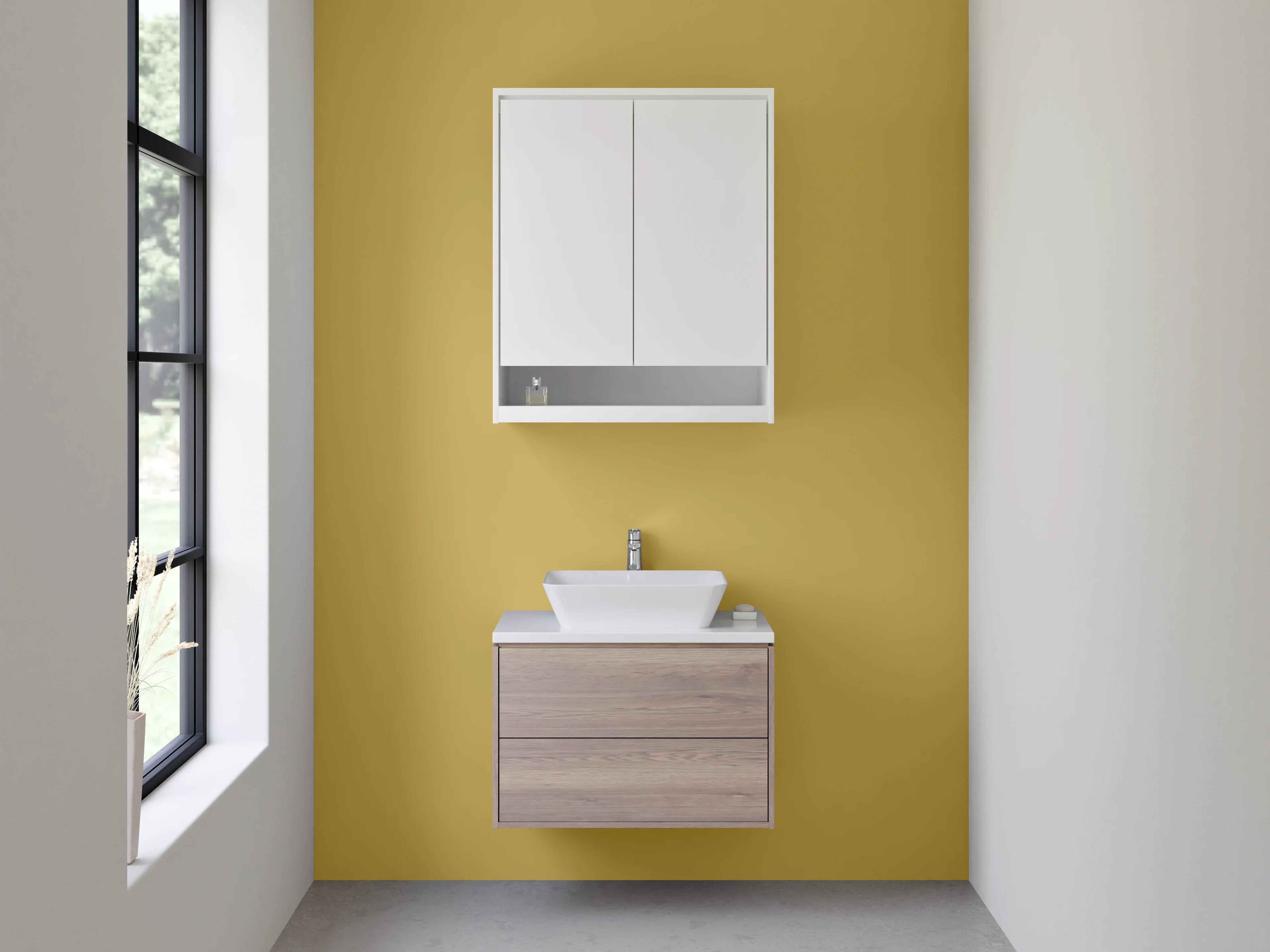 Waschbecken-Rückwand - Grauschatten im Weißgelb