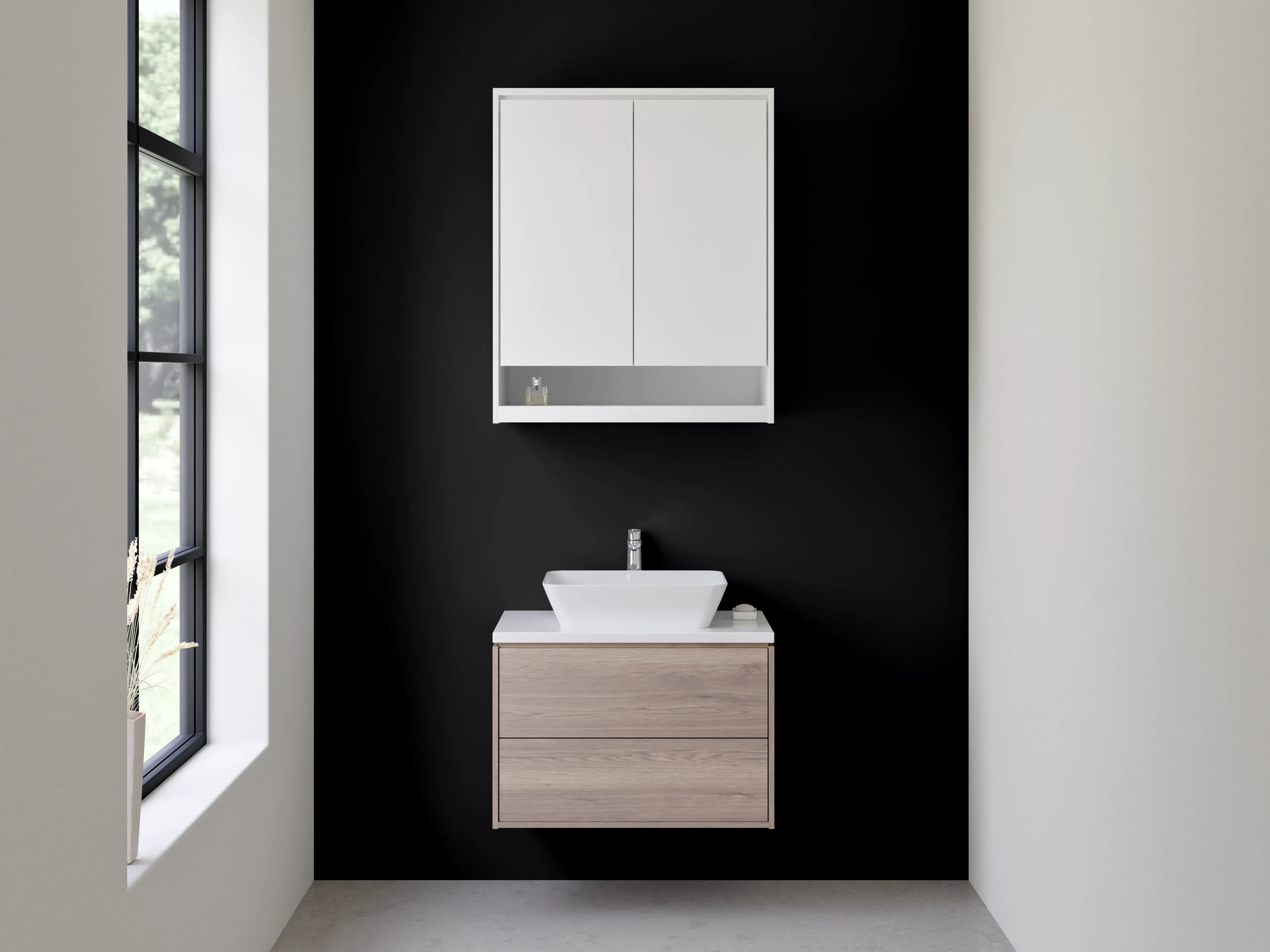 Waschbecken-Rückwand - Grauschattierte Weißmotive im Nachtschwarz