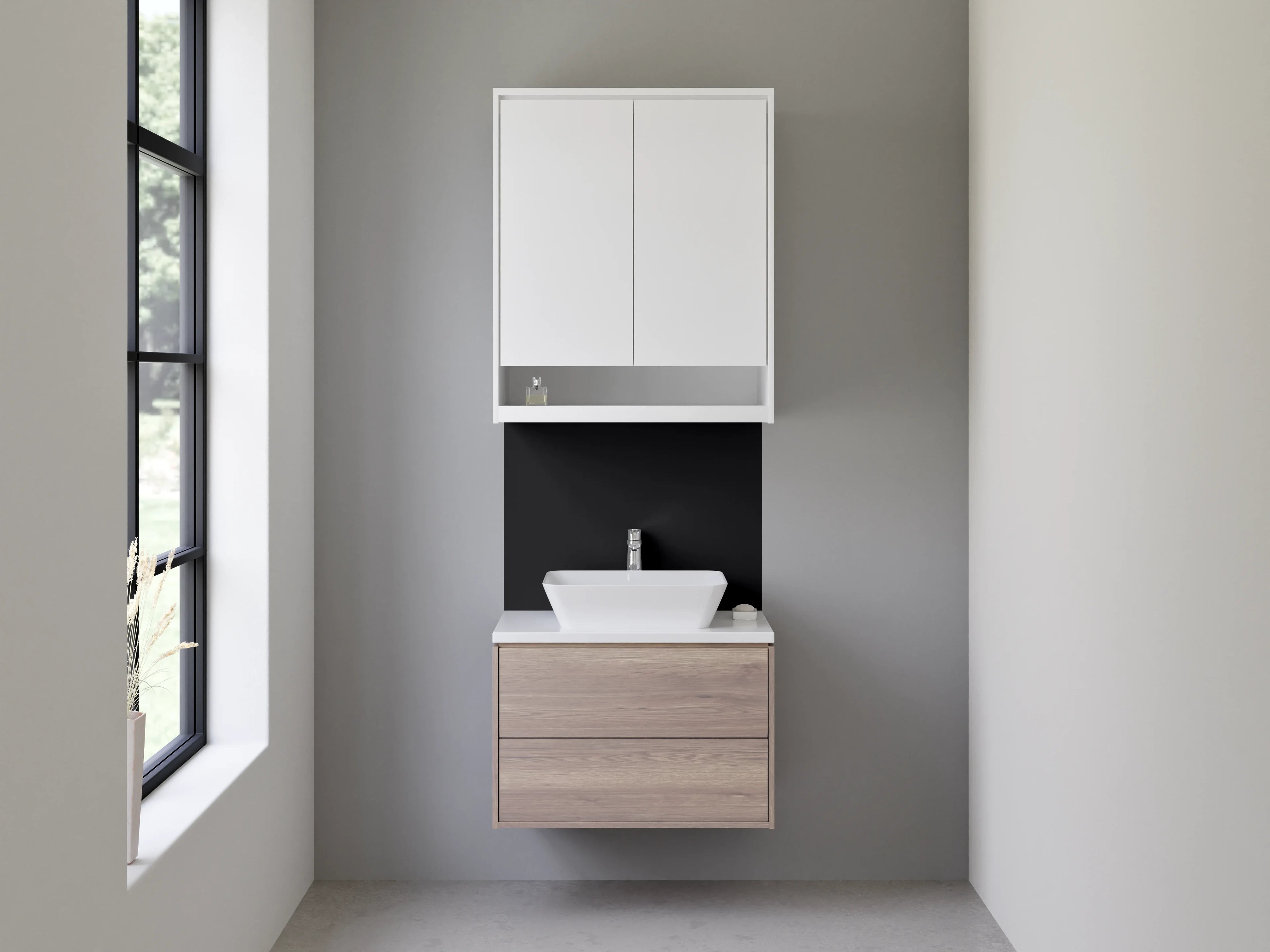 Waschbecken-Rückwand - Grauschattierte Weißmotive im Nachtschwarz