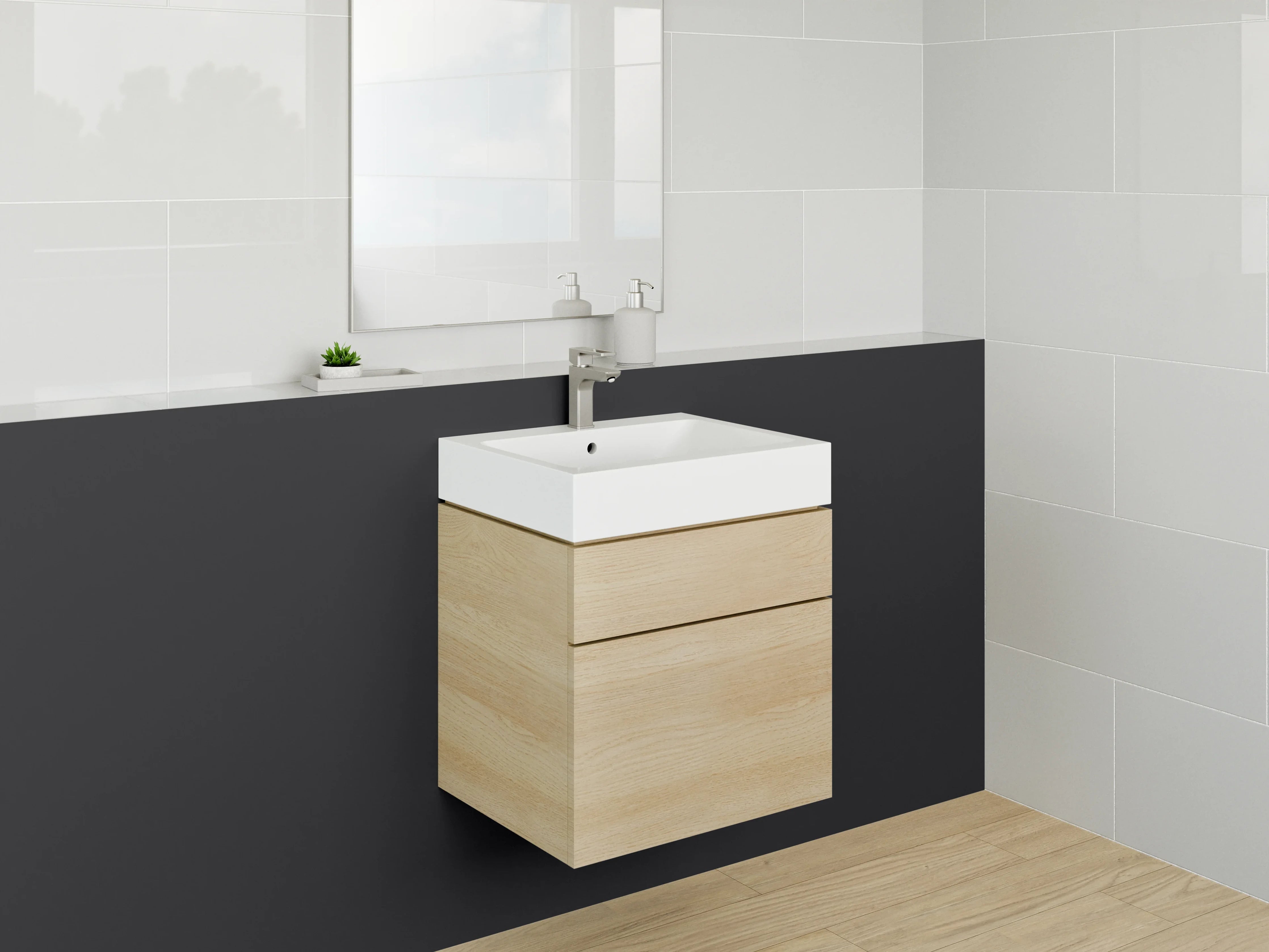 Waschbecken-Rückwand - Grauschattierte Weißmotive im Nachtschwarz