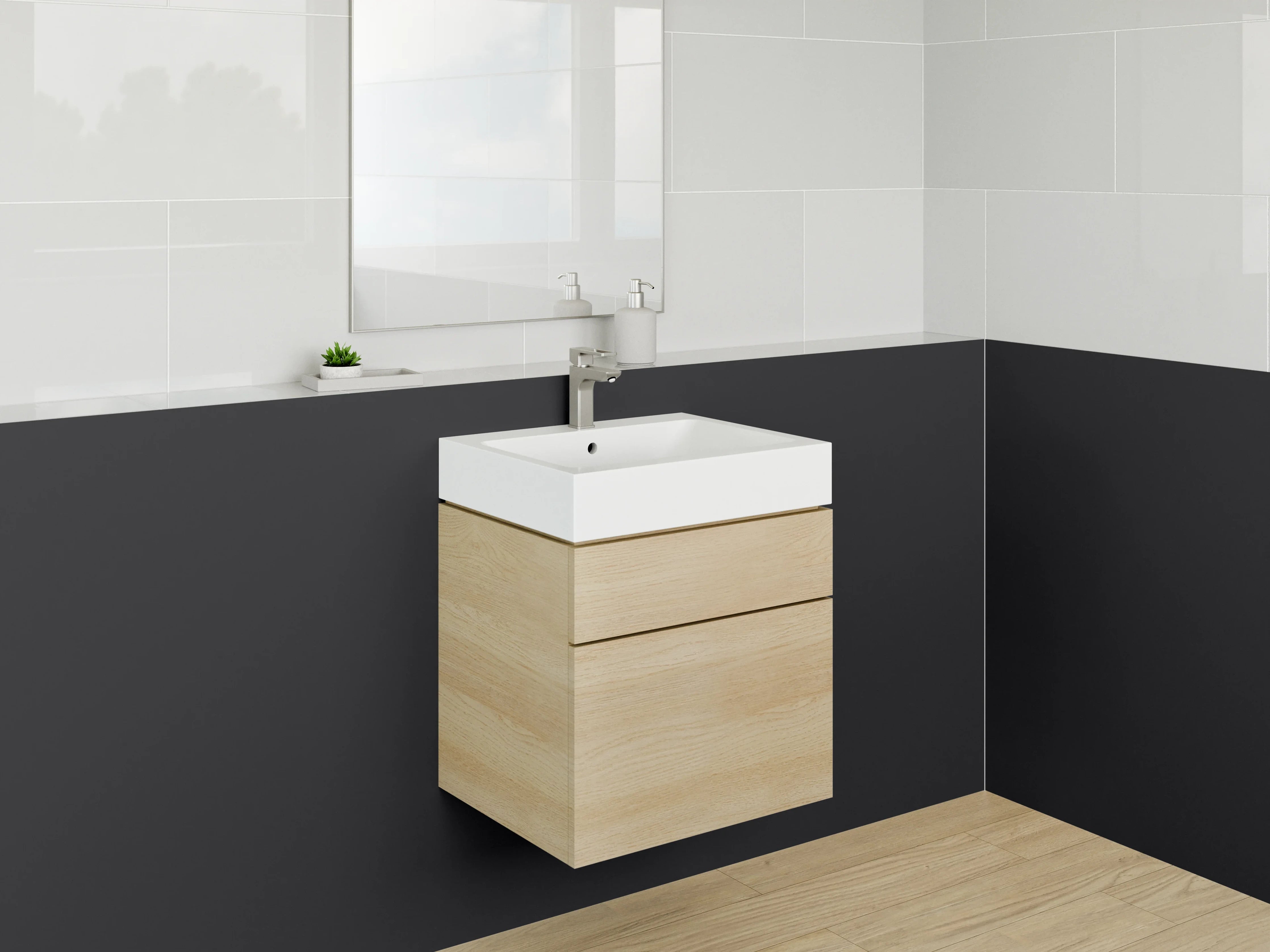 Waschbecken-Rückwand - Grauschattierte Weißmotive im Nachtschwarz