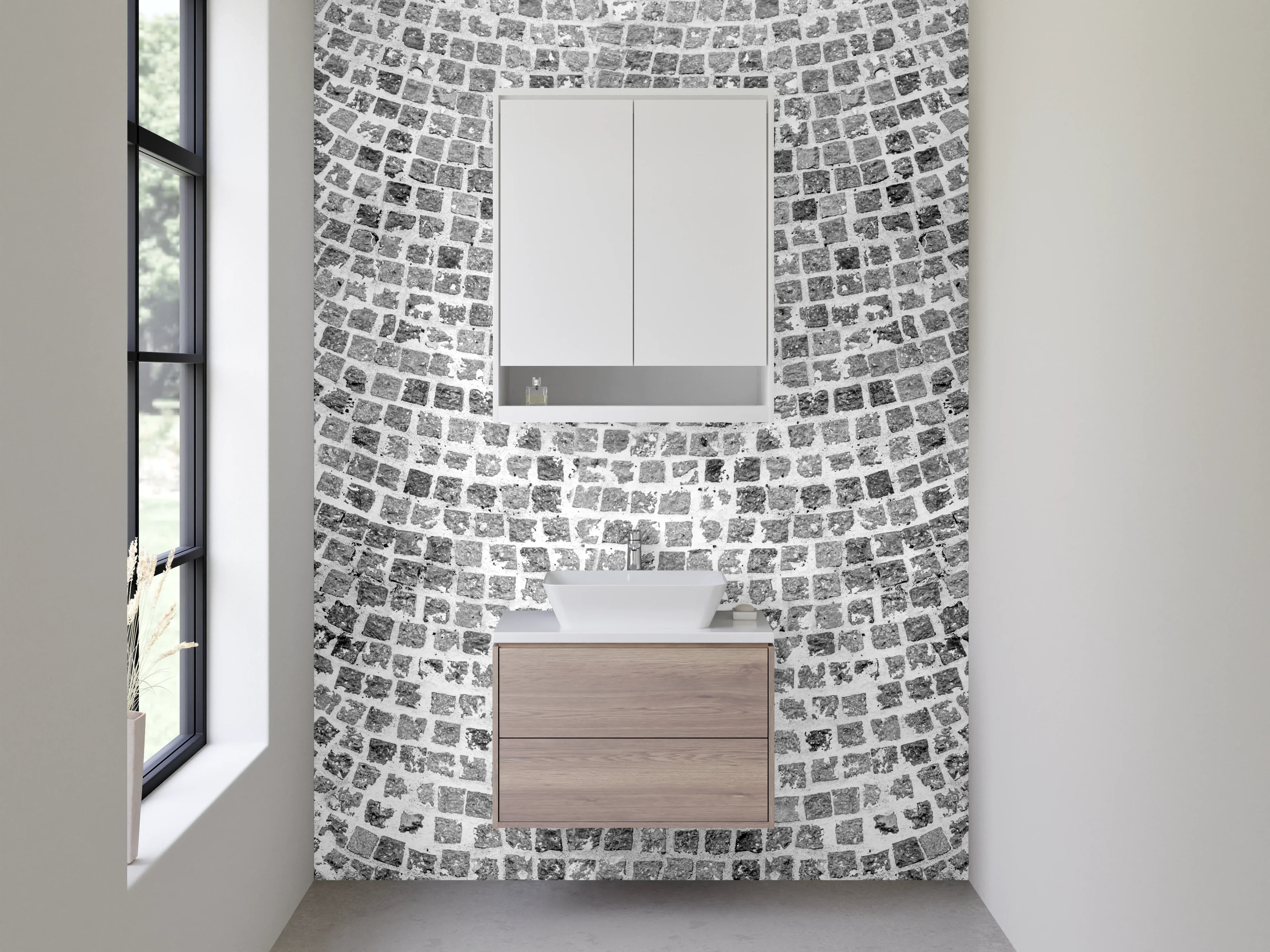 Waschbecken-Rückwand - Grauschattiertes Modernes Mosaikdesign