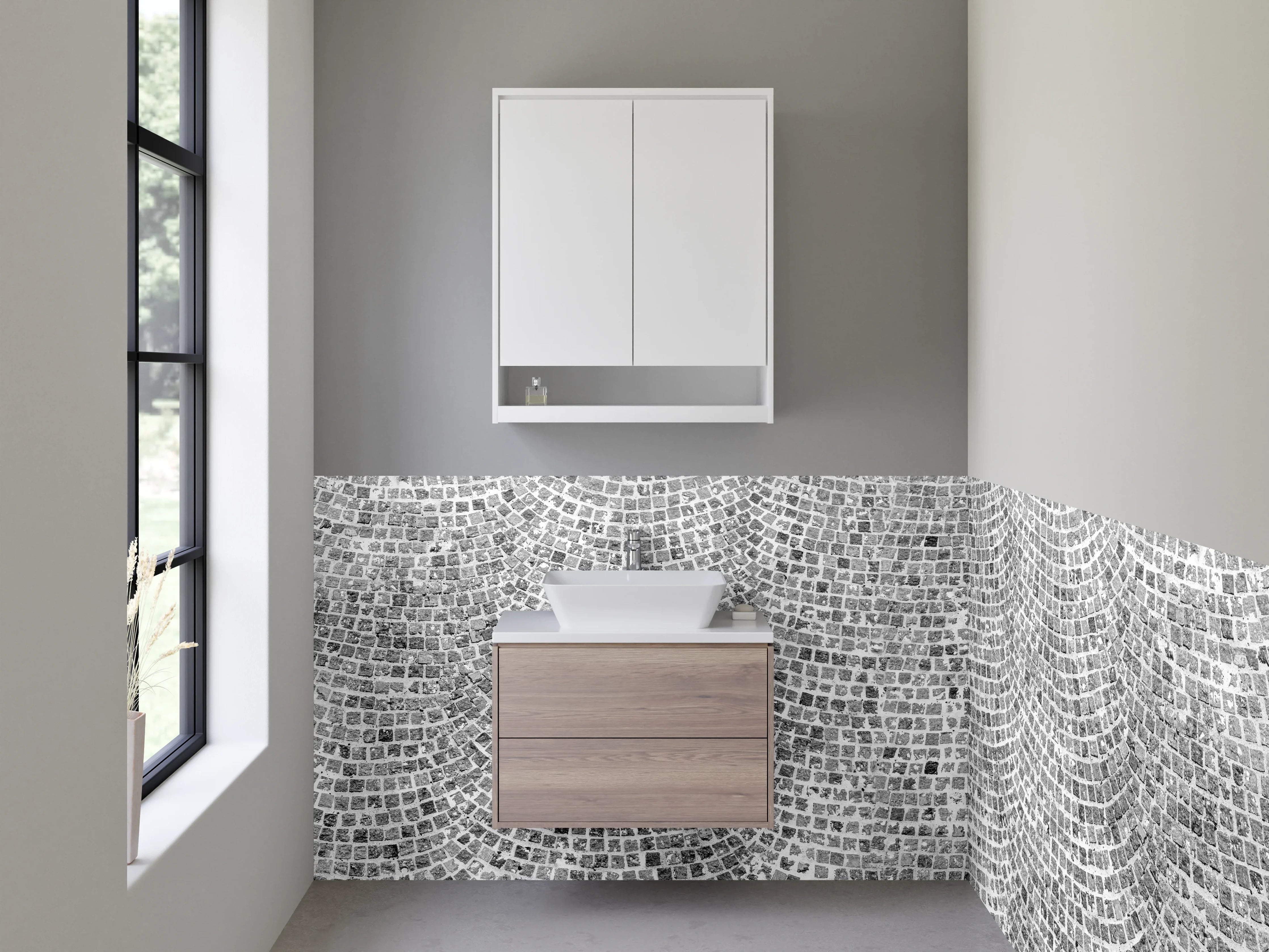 Waschbecken-Rückwand - Grauschattiertes Modernes Mosaikdesign