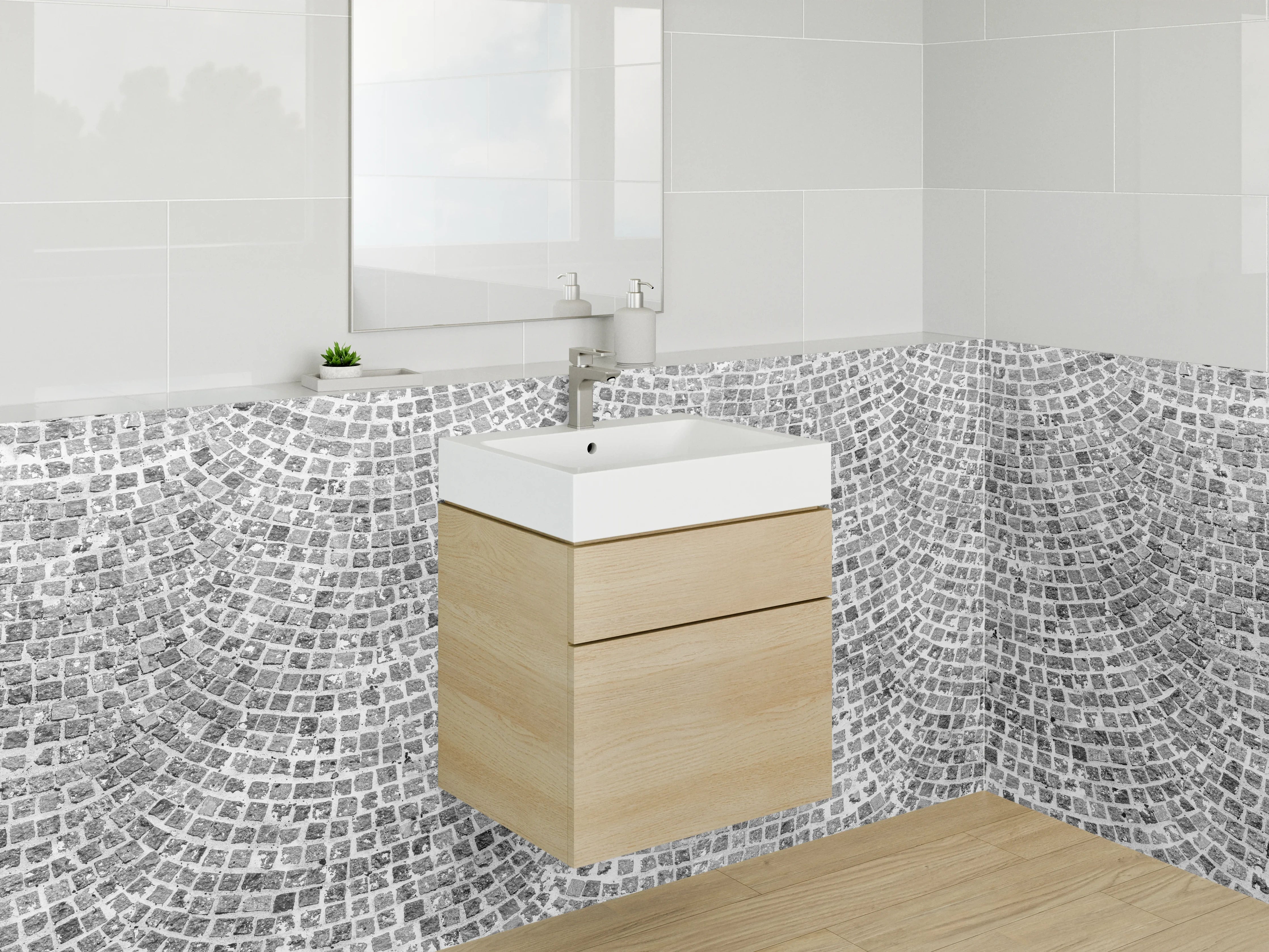 Waschbecken-Rückwand - Grauschattiertes Modernes Mosaikdesign