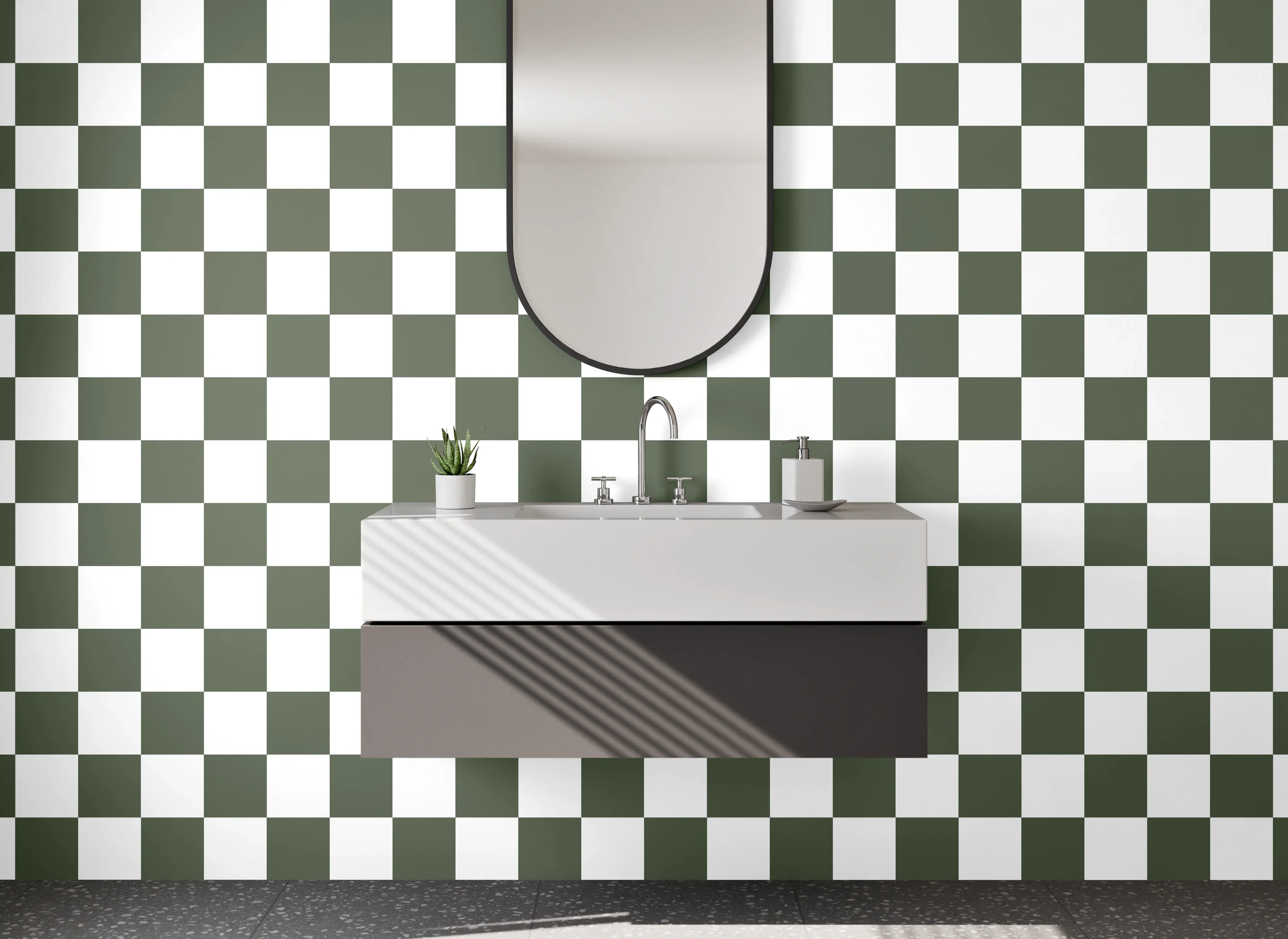Waschbecken-Rückwand - Grauschattiertes Schachbrettmuster Modern