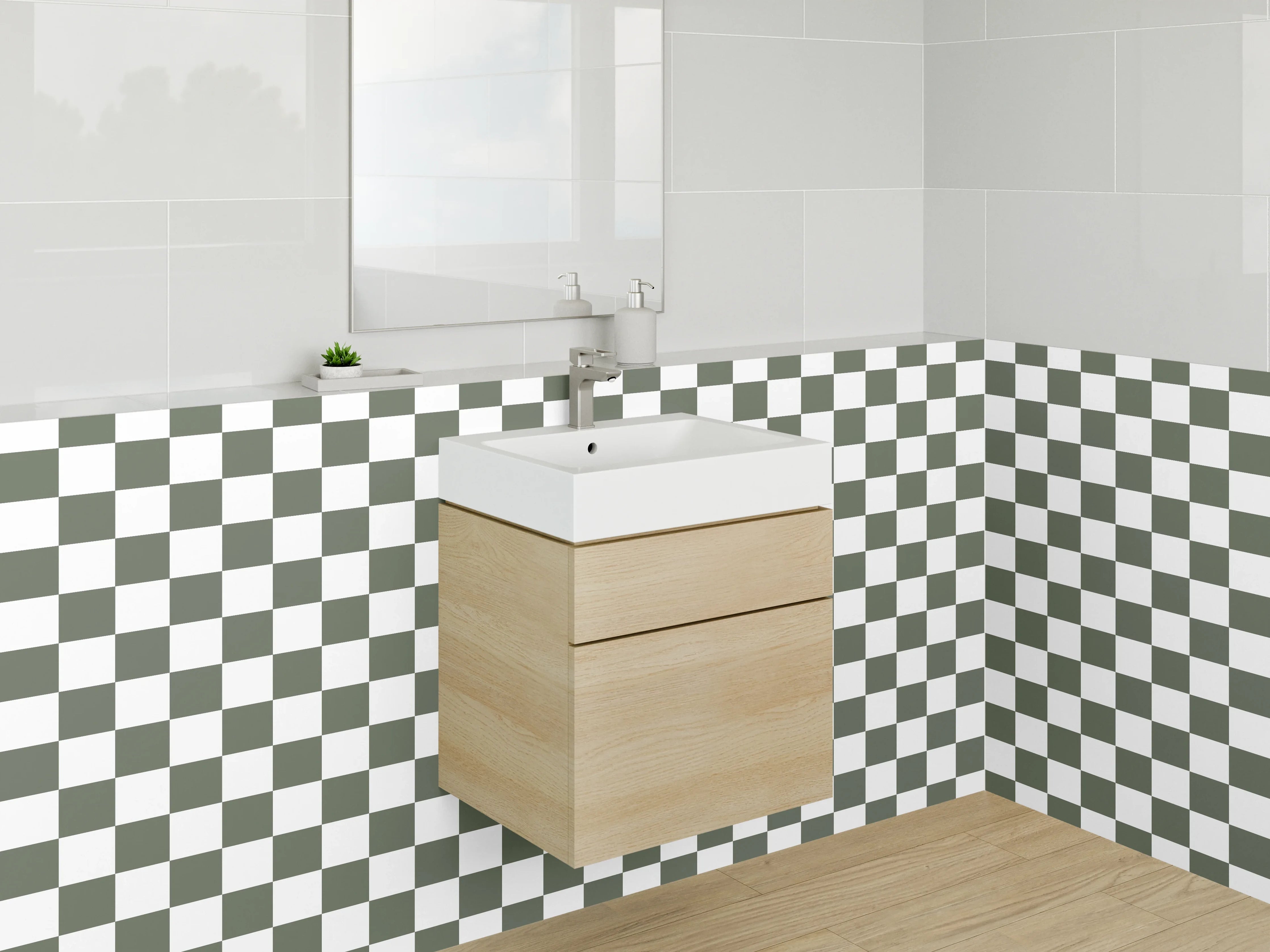 Waschbecken-Rückwand - Grauschattiertes Schachbrettmuster Modern