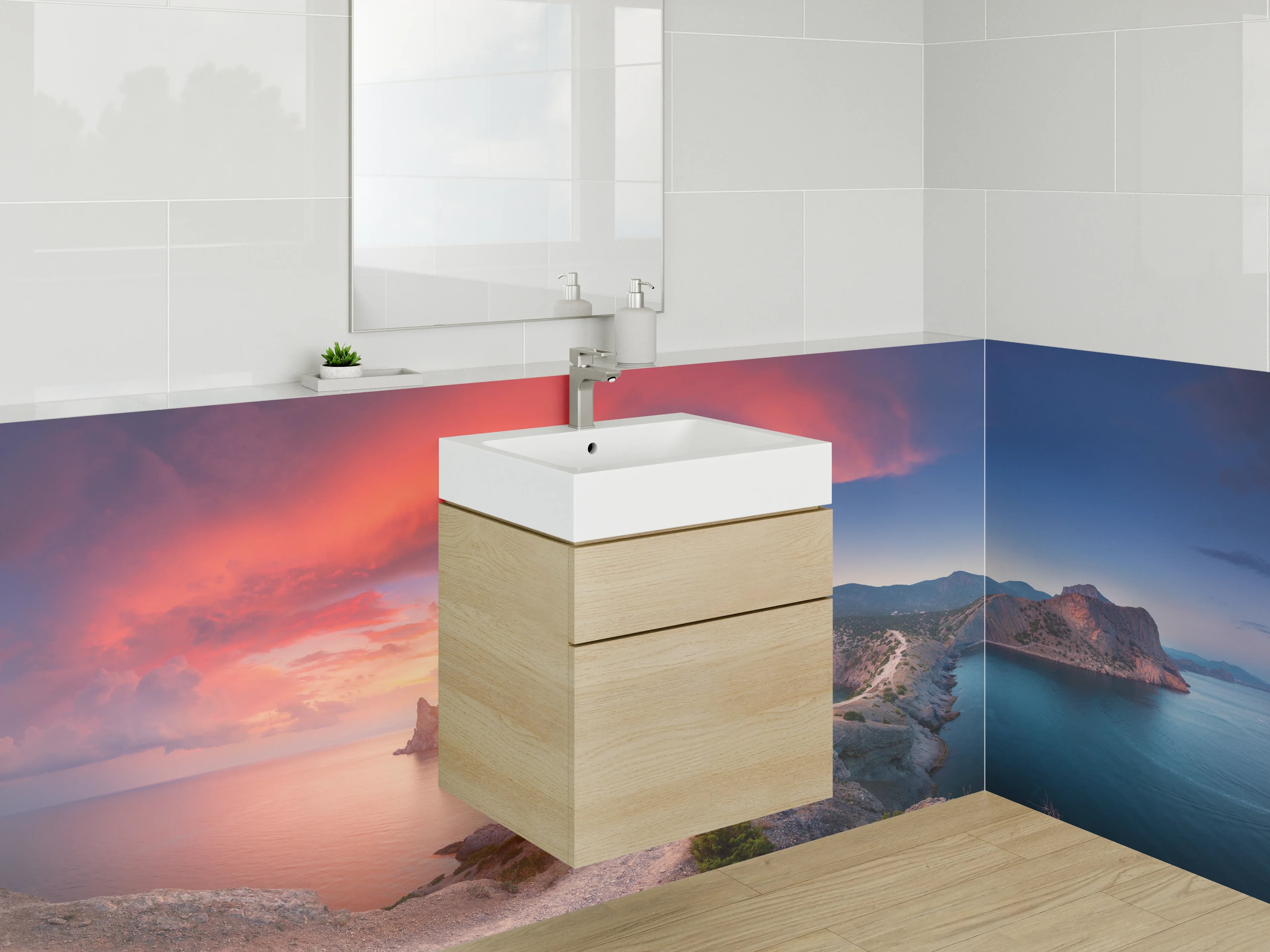 Waschbecken-Rückwand - Grauschimmer am weißen Meeresabend