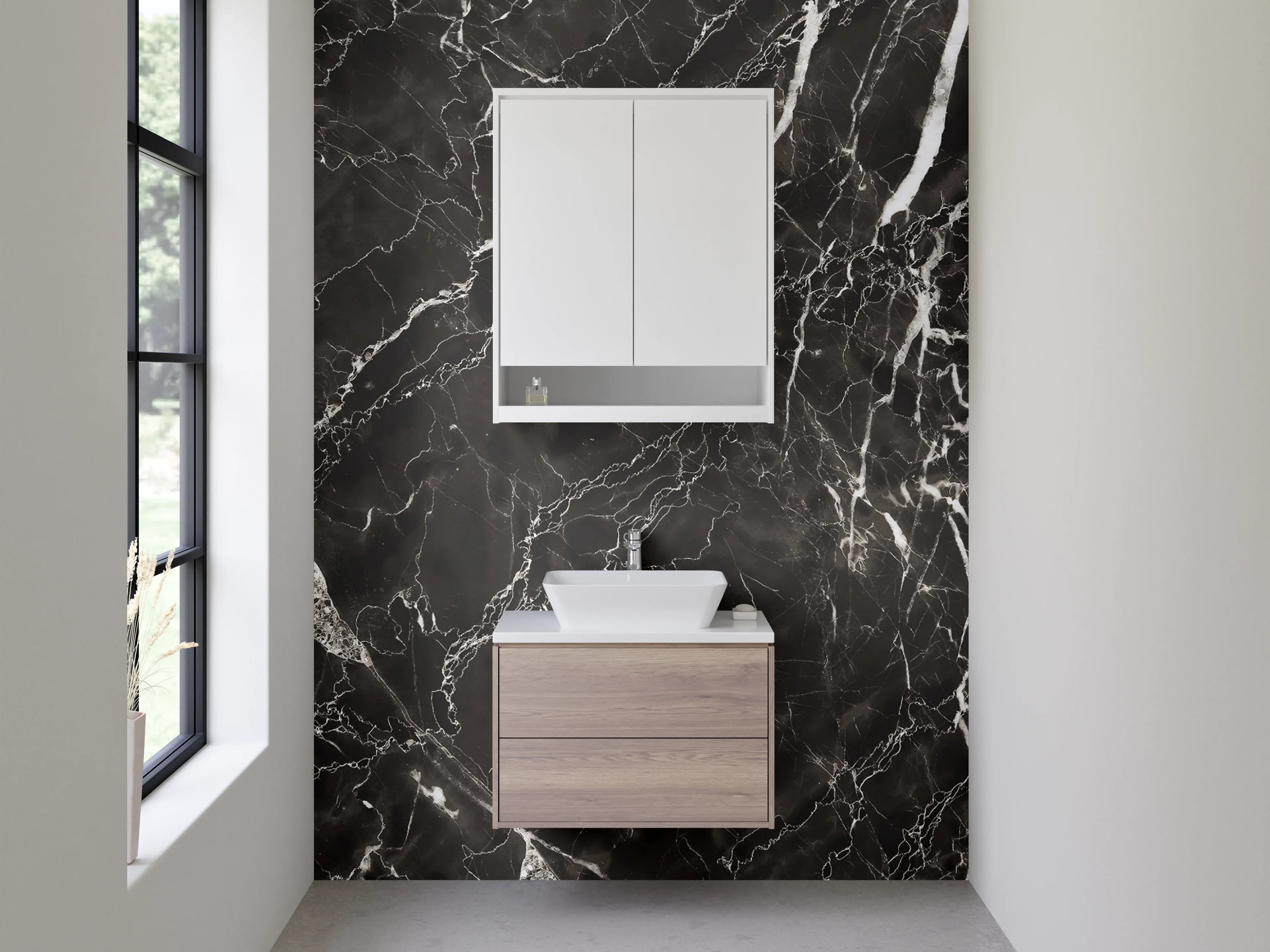 Waschbecken-Rückwand - Grauschimmer auf weißen Linien