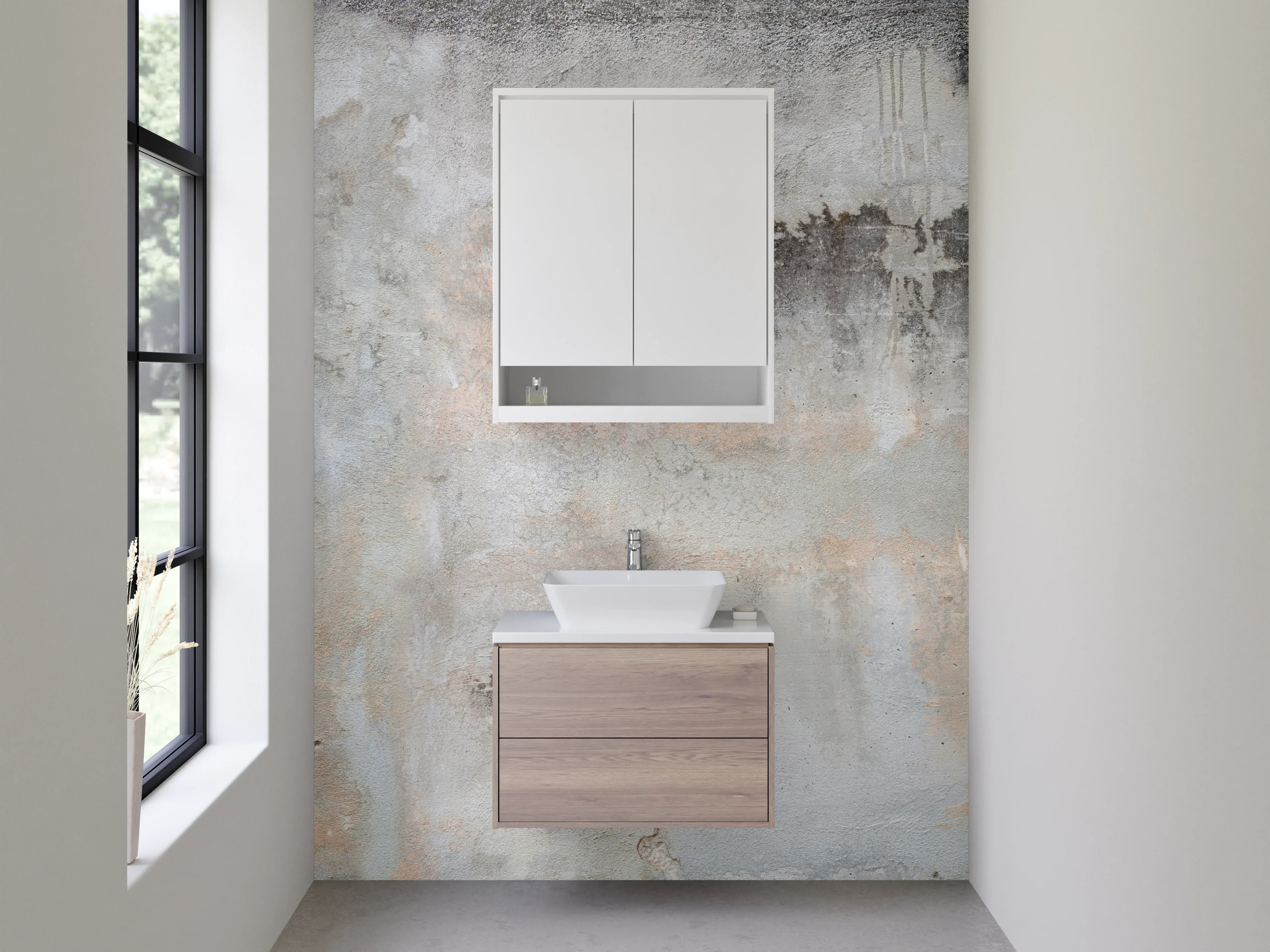 Waschbecken-Rückwand - Grauschimmer auf weißer Marmorfläche