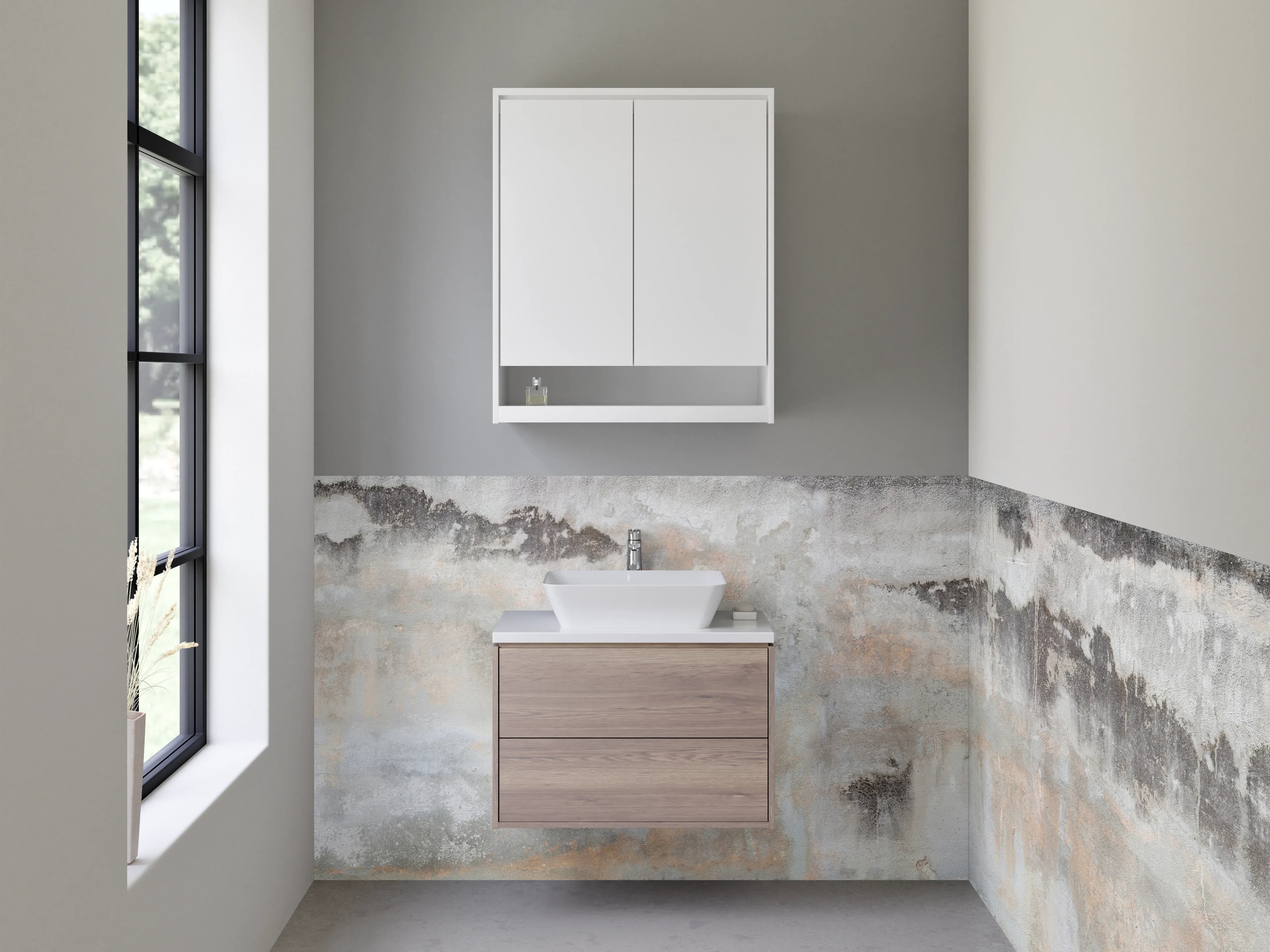 Waschbecken-Rückwand - Grauschimmer auf weißer Marmorfläche