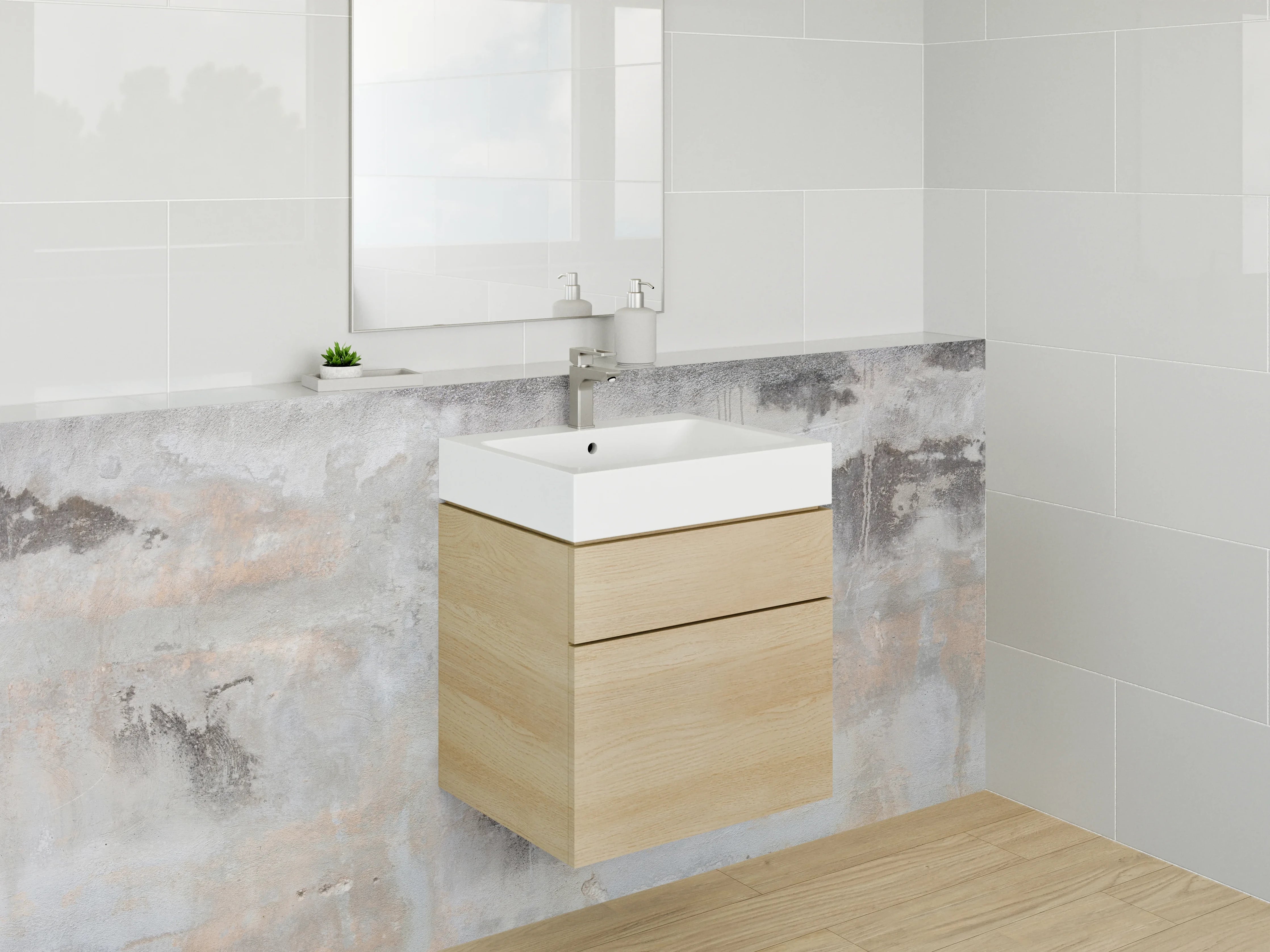 Waschbecken-Rückwand - Grauschimmer auf weißer Marmorfläche