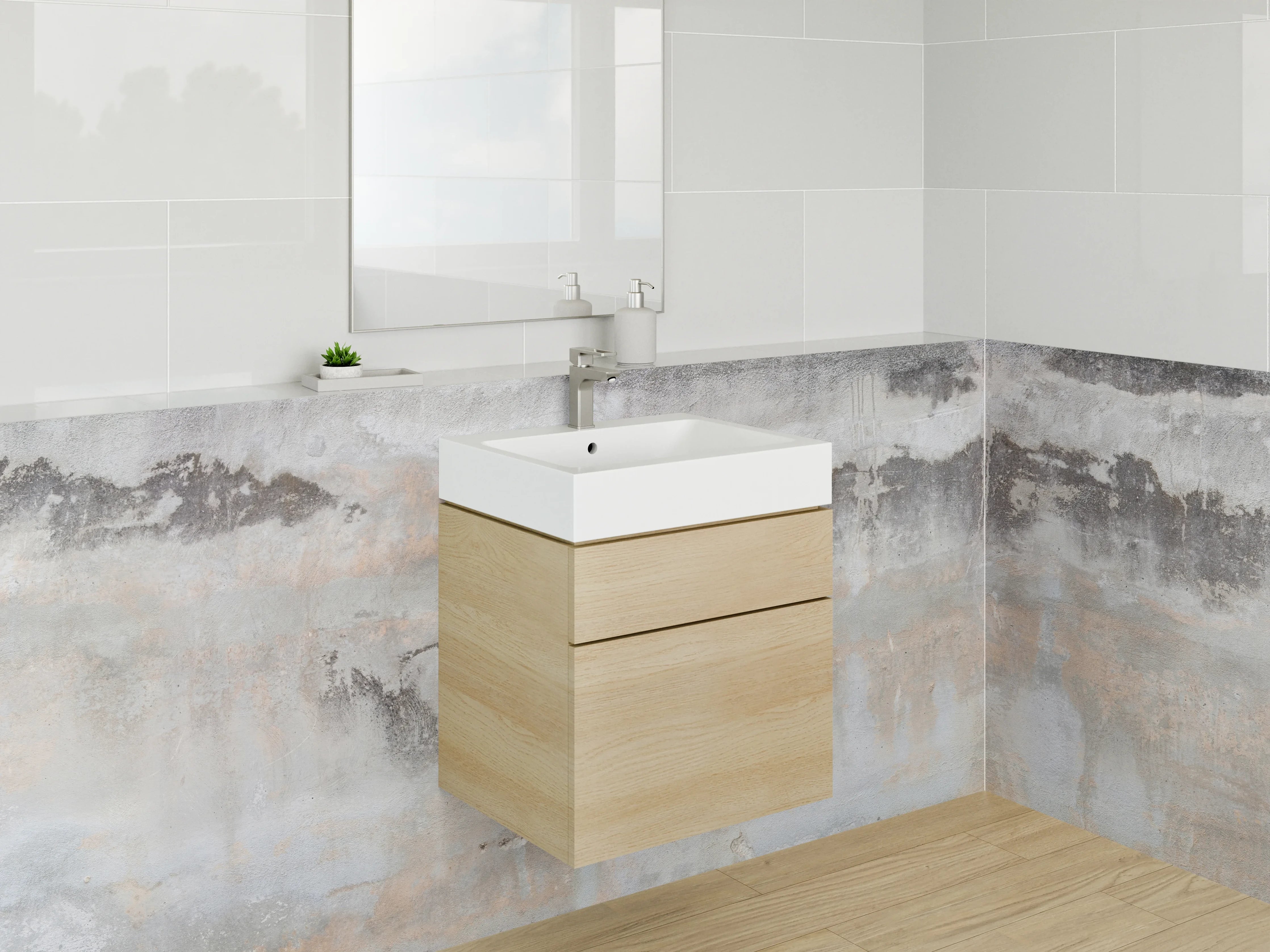 Waschbecken-Rückwand - Grauschimmer auf weißer Marmorfläche