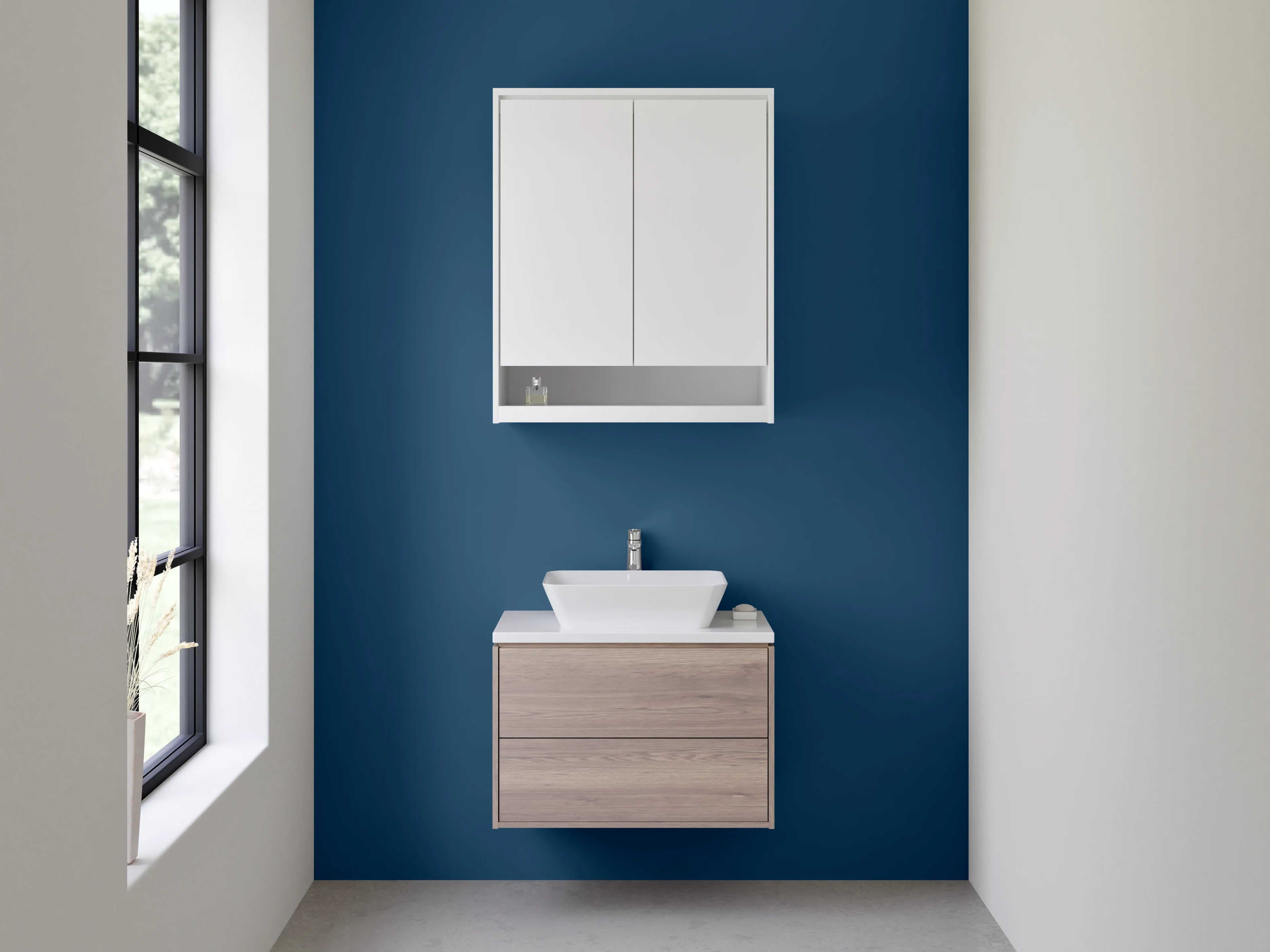 Waschbecken-Rückwand - Grauschimmer im Nebelweiß